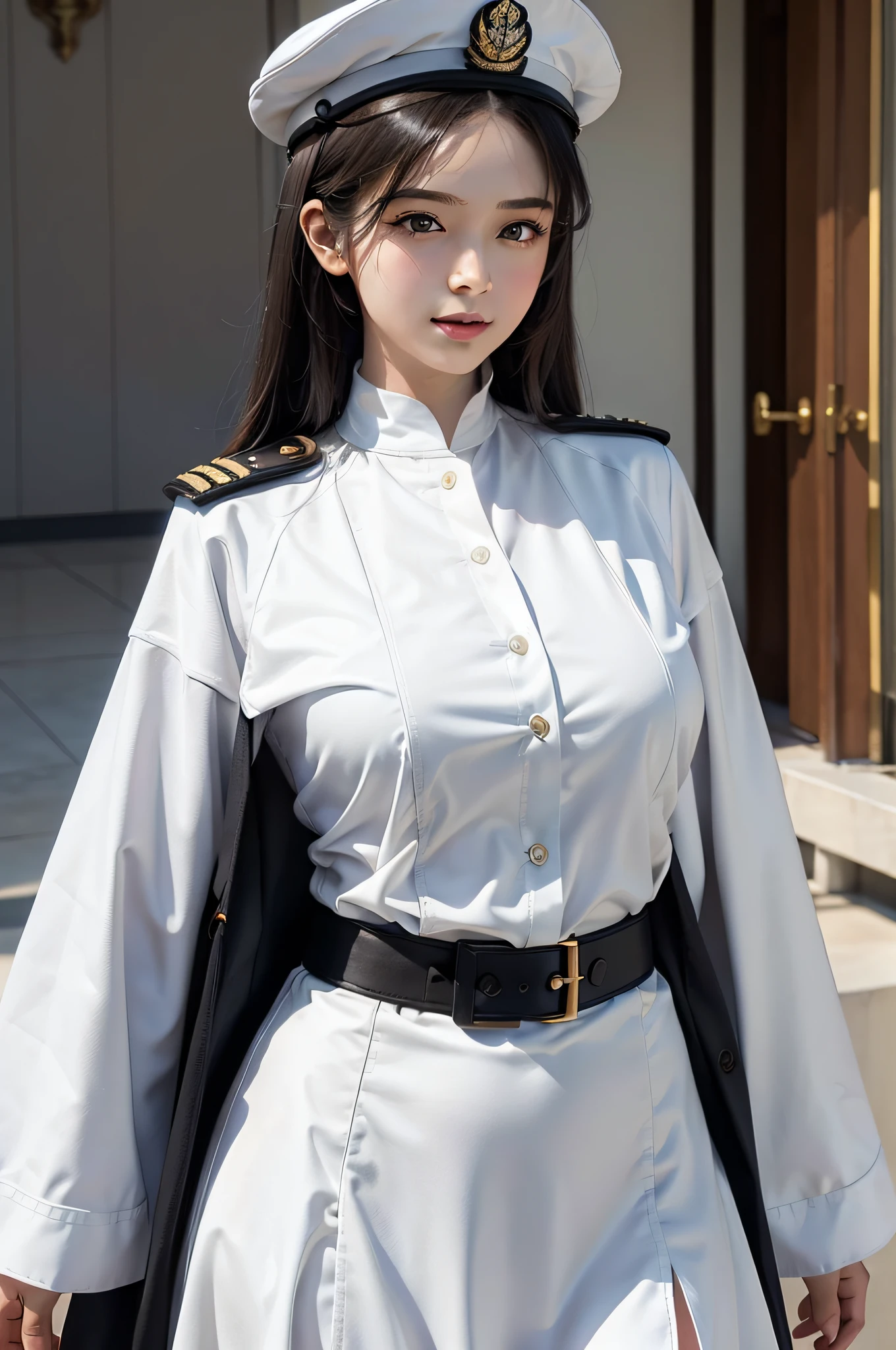 a close up of a woman in a uniform posing for a picture, russian and japanese mix, sexy girl, busty, military girl, olive, japanese goddess, japanese model, asian, gorgeous jungle ranger, japanese, jaw-dropping beauty, oppai, army, beautiful asian girl, soldier girl, perfect military composure, asian girl, wearing military outfit
