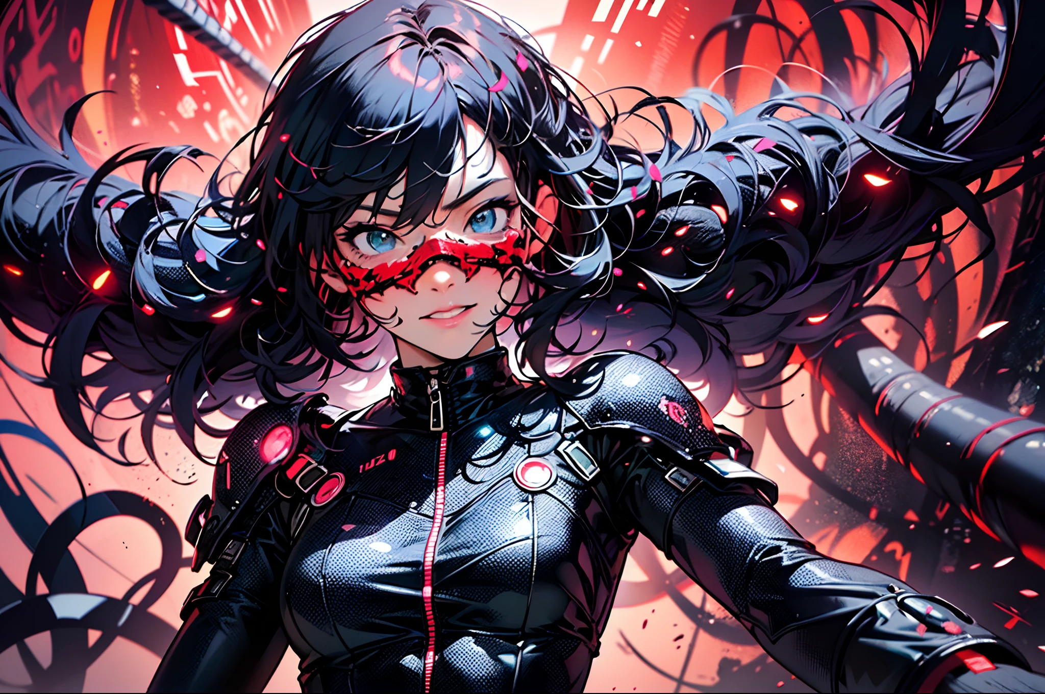 (cyberpunk),optical camouflage、virtual reality glasses、Neon light、cidade do futuro、catsuit、(1girl em, sozinho:1.6),(sorriso bonito),(The clothes are simple), (Melhor Impacto:1.5), (maximalismo:1.7), Vivid contrast, (Realistic), Hyperrealistic illustrations, alta resolução, ultra-detalhada, absurdos,(Arte Fractal:1.3)、Hairstyle Random、Random colored hair color、TIRO DE CORPO INTEIRO、retro、foco preciso、randome pose、cinema4d、Drama