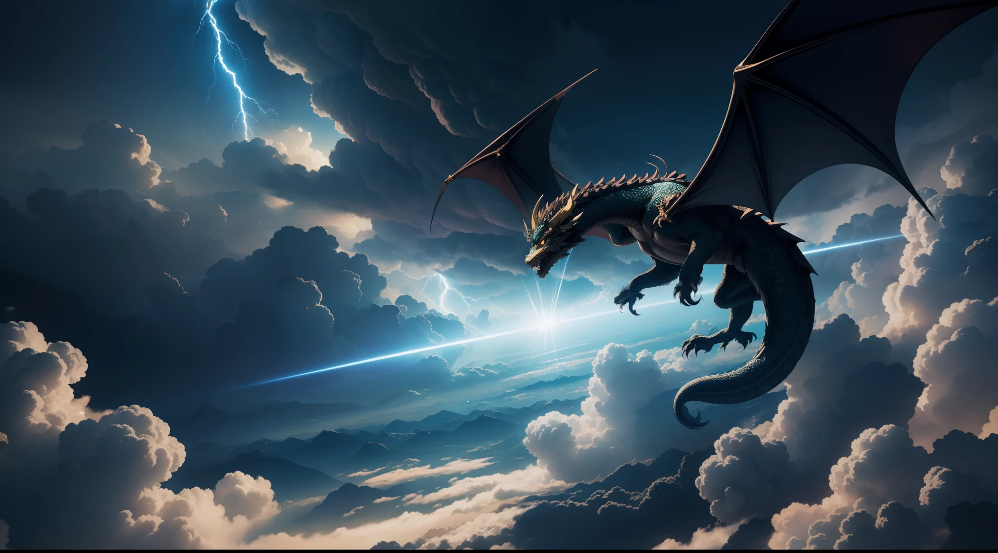 Ultra-high-definition anime-style illustration of a dragon dancing gracefully in a thundercloud