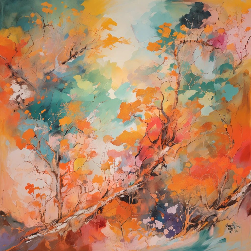 Details of the intricate painting of the Japan forest, by range murata, Galaxy in the background, Clouds, vivd colour, High contrast, mont, vector line art, orange highlights, trending in pixiv, anime concept art, stick, Mattia, hightquality, edge-to-edge, sanskrit