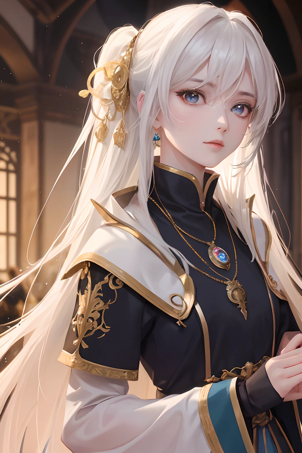 (tmasterpiece,top-quality,best qualityer,offcial art,Beauty and aesthetics:1.2),(Kizi:1.3),extremy detailed,rich colourful,highest details,s the perfect face,The upper part of the body,hdr,(long white hair:1.5)(white cloak golden lines:1.2),galaxias,(light stre),striking visual effects,(dynamic streaks,Luminous trajectory:1.2),vivd colour,The family background of noble knights was usually very wealthy,Their ancestors may have been wealthy merchants、Nobleman or politician。They usually have an elegant living environment and high-quality educational resources,Receive quality education and training,Possess great talent and skills。
Noble knights usually possessed nobility、Elegant temperament,Their words and deeds reflect their social status and wealth。They have unique costumes、Hairstyle and makeup,Usually wearing elegant battle robes and riding noble horses。
The life of a noble knight was usually luxurious and comfortable,They have a variety of high-end luxury and luxurious private establishments。They usually like to make friends with powerful people,And actively participate in various social events and aristocratic circles。