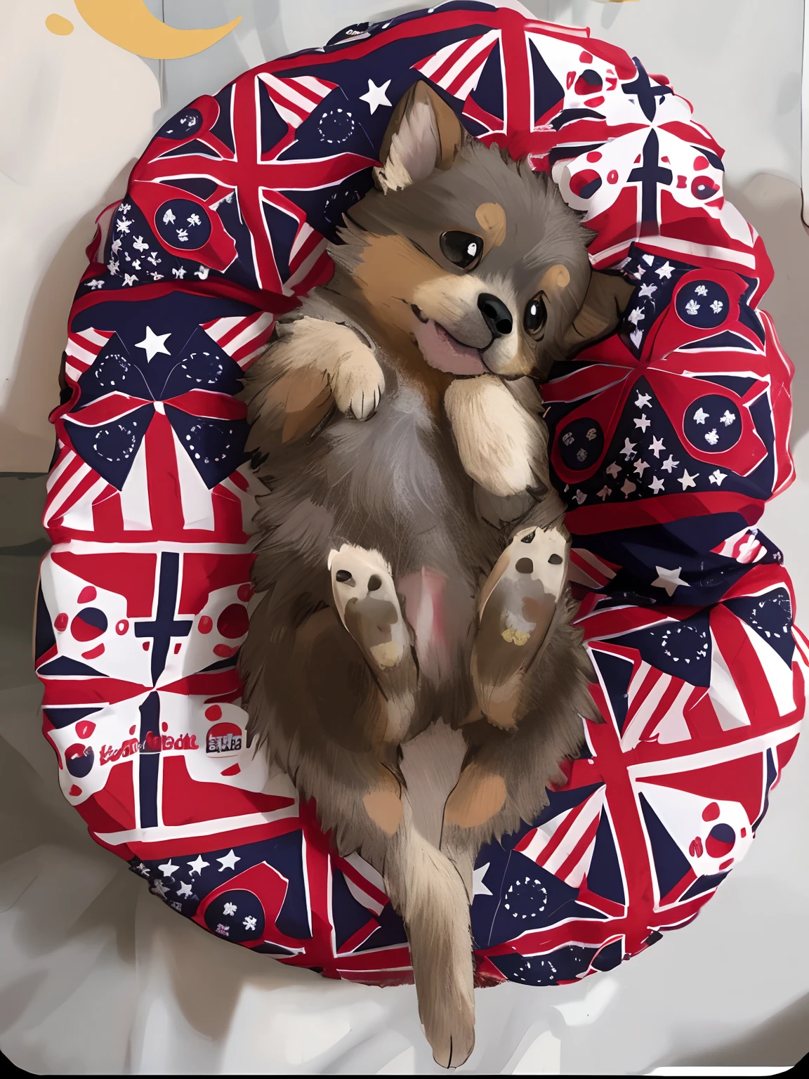 Anime small dog that is laying in a dog bed, r/aww, aww, pomeranian mix, cute and adorable, laying back on a pillow, sitting on a bed, sitting on the bed, laying back on the bed, sitting on her bed, patriotic!, adorable and cute, incredibly cute, cute and cuddly, while posing in the same bed