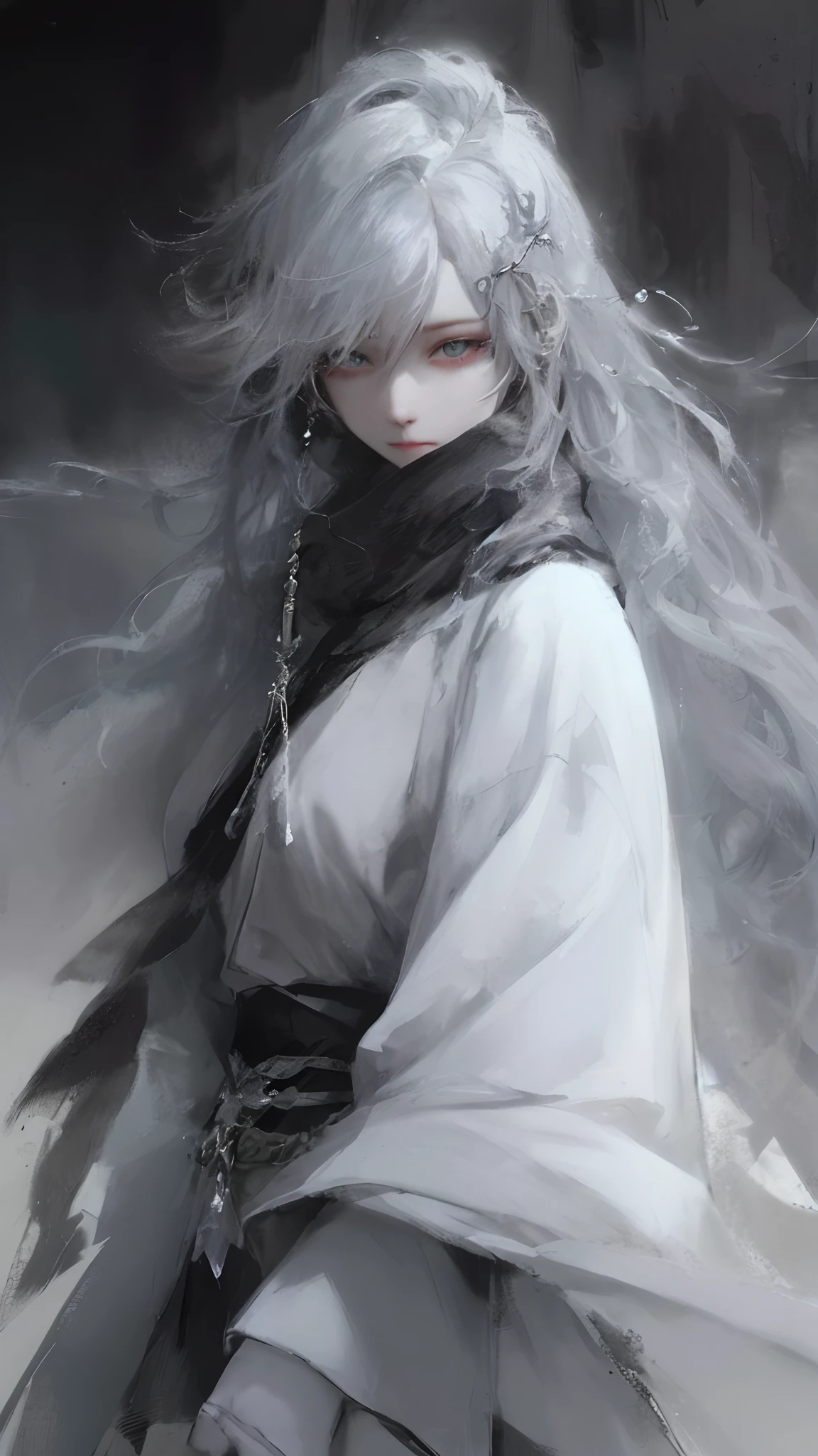 a close up of a woman with a white hair and a black scarf, a character portrait by Yang J, pixiv contest winner, fantasy art, white haired deity, beautiful character painting, artwork in the style of guweiz, the piercing stare of yuki onna, guweiz, with white long hair, with long white hair, flowing hair and long robes