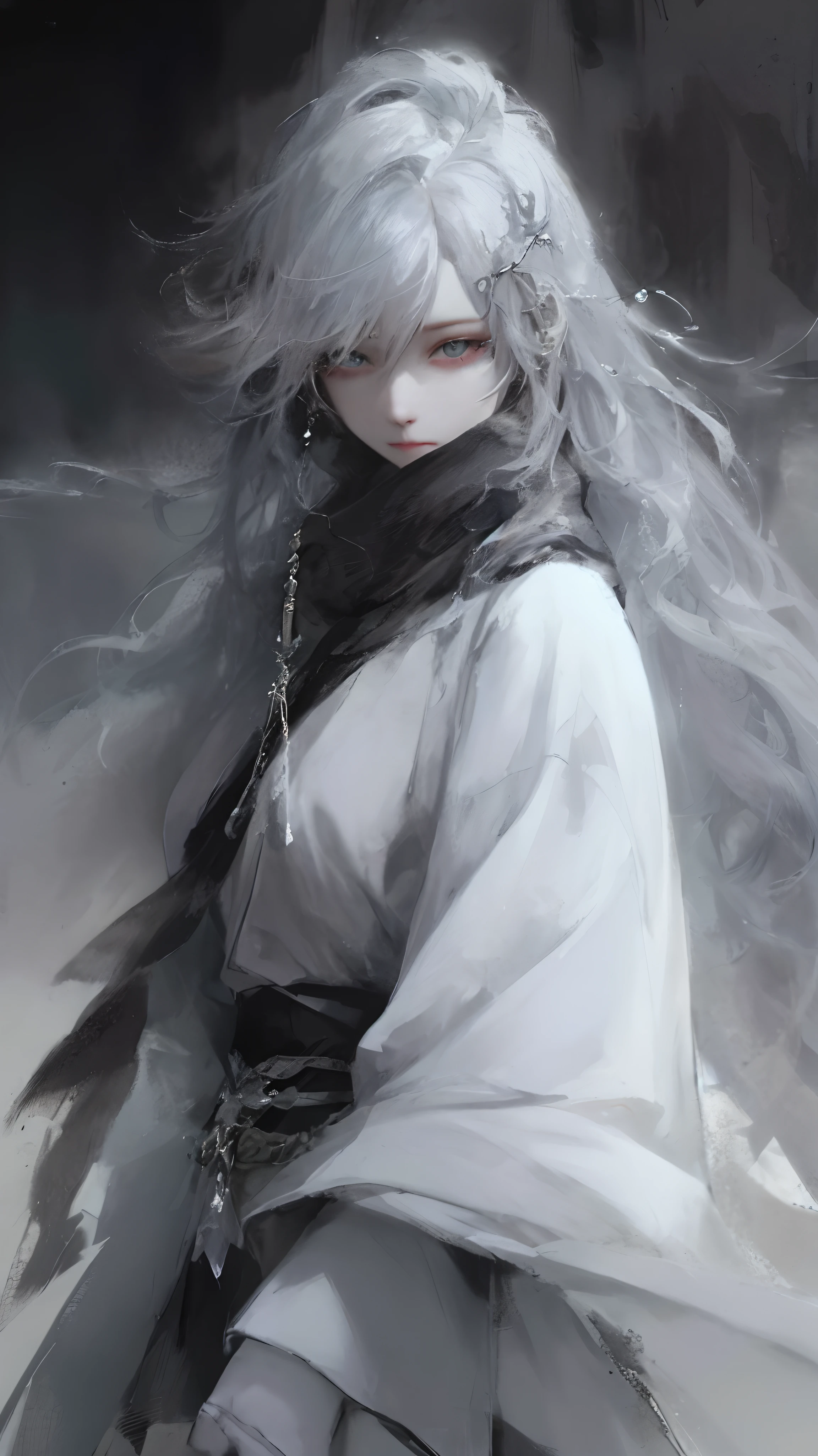 a close up of a woman with a white hair and a black scarf, a character portrait by Yang J, pixiv contest winner, fantasy art, white haired deity, beautiful character painting, artwork in the style of guweiz, the piercing stare of yuki onna, guweiz, with white long hair, with long white hair, flowing hair and long robes
