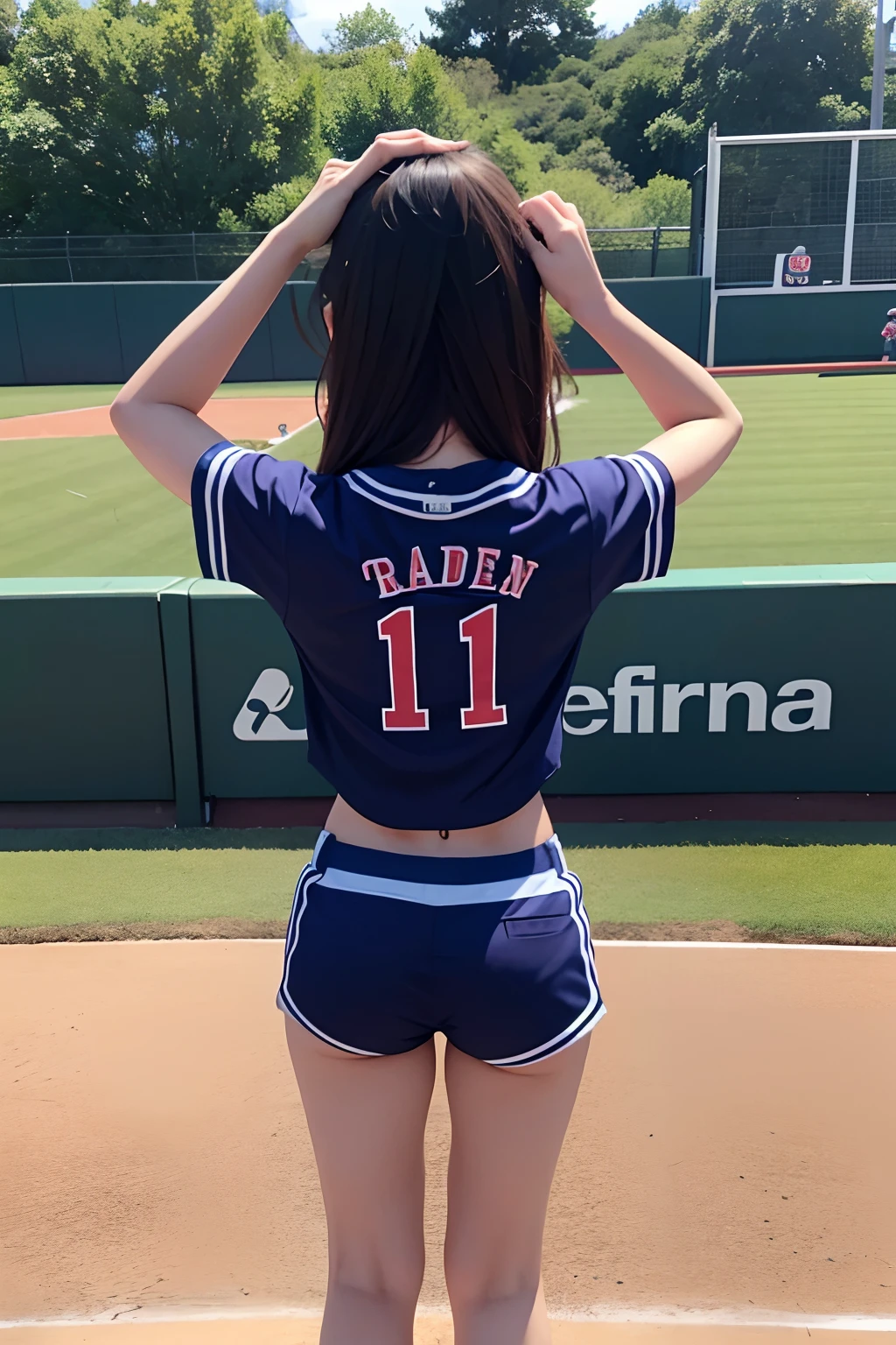 cheer girl、Rear view、age19、Turn around、Baseball Team Manager