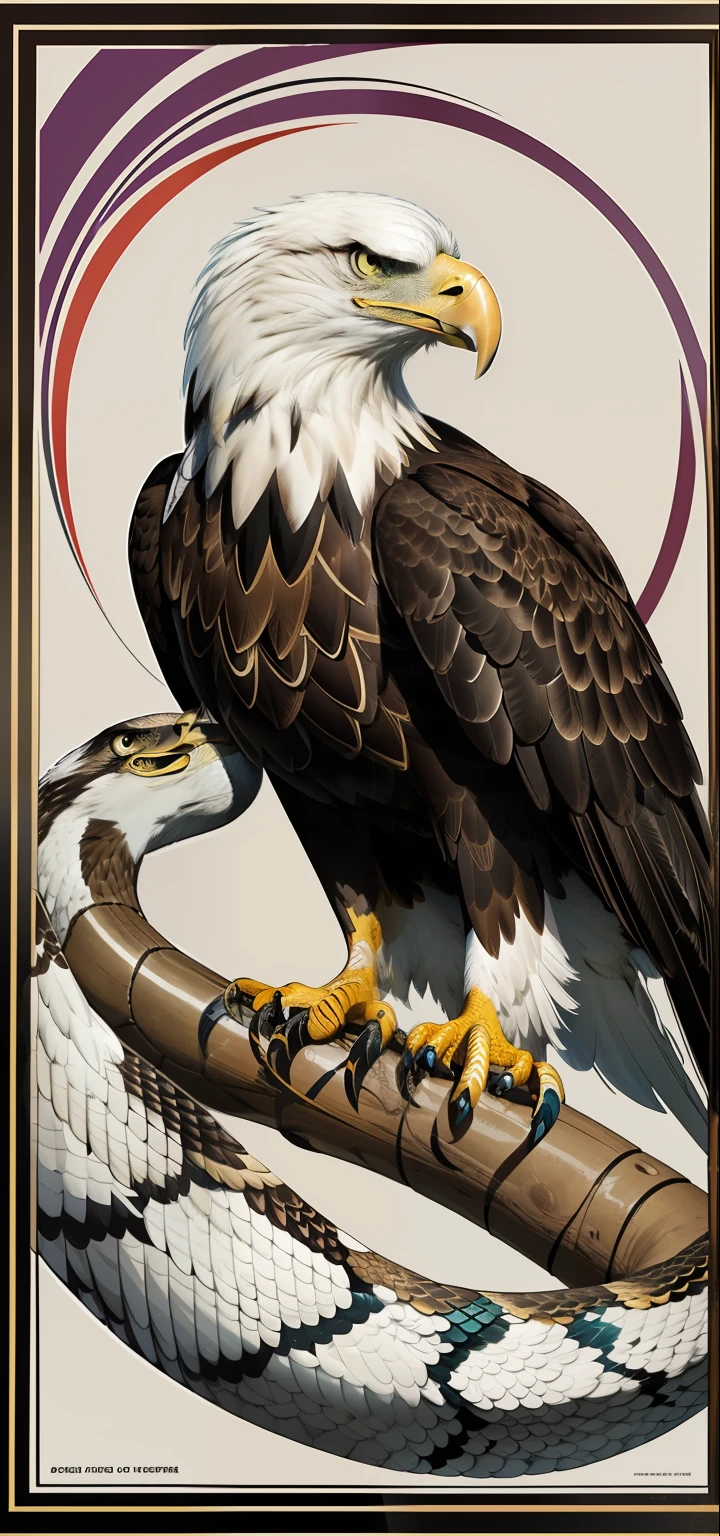 Impresionante arte vectorial, Creative design , Aquila , Arte de Eagle Line, Color design, Lleno de colorido - (Eagle clutching a snake: 1.7), agregar efecto al final
