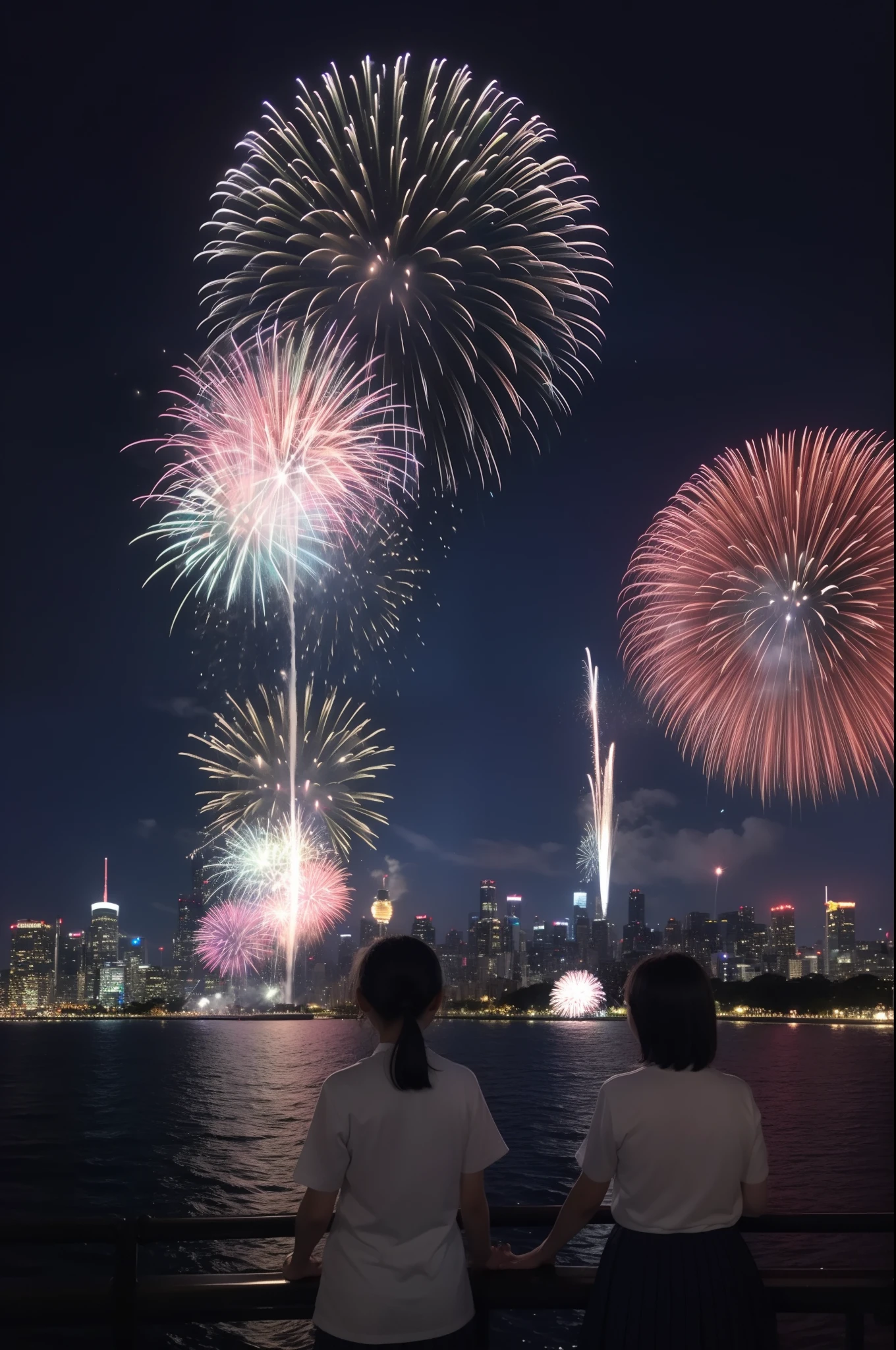 A smile、hi-school girl、校服、While doing fireworks、mare、Tokyo Skytree