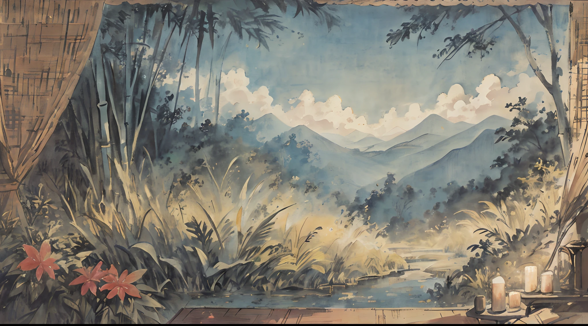 the night,starrysky,bamboo forrest,tmasterpiece,There is no one in the picture,Faraway view,Background with,Need,Extremely beautiful,World Masterpiece Theatre,super-fine,Need,Need,A high resolution,The best of the best,illustratio,looking at viewert, impasto, canvas, oil painted, Realistic, Realist,Real,
