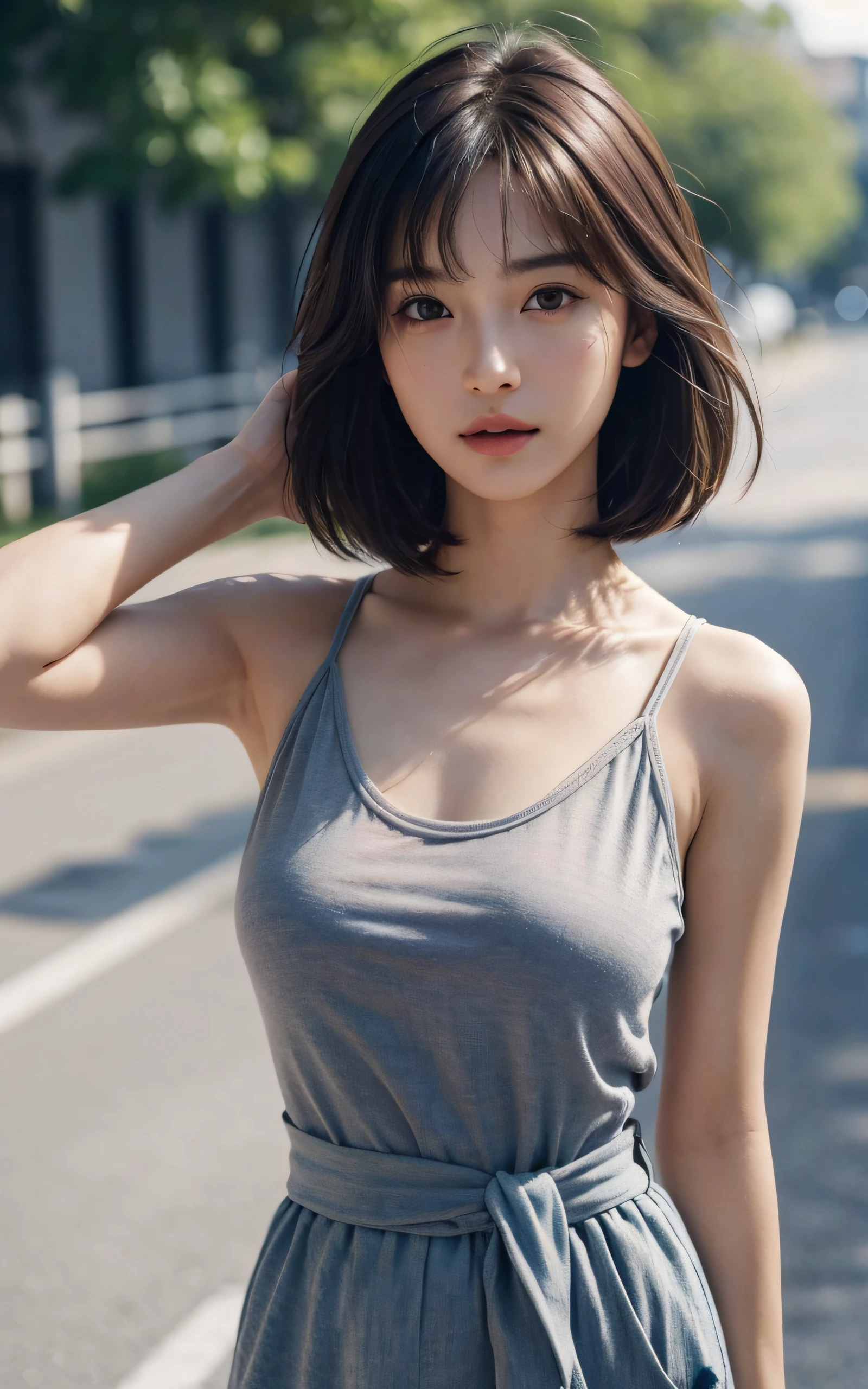 ((Best quality, 8k, Masterpiece :1.3)), Sharp focus :1.2, perfect figure beautiful woman:1.4, Slim abs:1.2, ((Layered Hair Style,)), (Tank top shirt:1.1 ), (the street:1.2), Highly detailed facial and skin texture, A detailed eye, 二重まぶた,（torn laundry：1.5）， Best Picture Quality， tmasterpiece， 超高分辨率， （fidelity：1.4）， photore， 1 rapariga，[（grieves）]，white  shirt， dimly lit， darkly， be desperate， pitying， cute little， cinematic ligh， tears， tear drop， （torn laundry：1.5）， （wetclothes：1.4）， exposed bare shoulders， Real rain， Wet hair,..