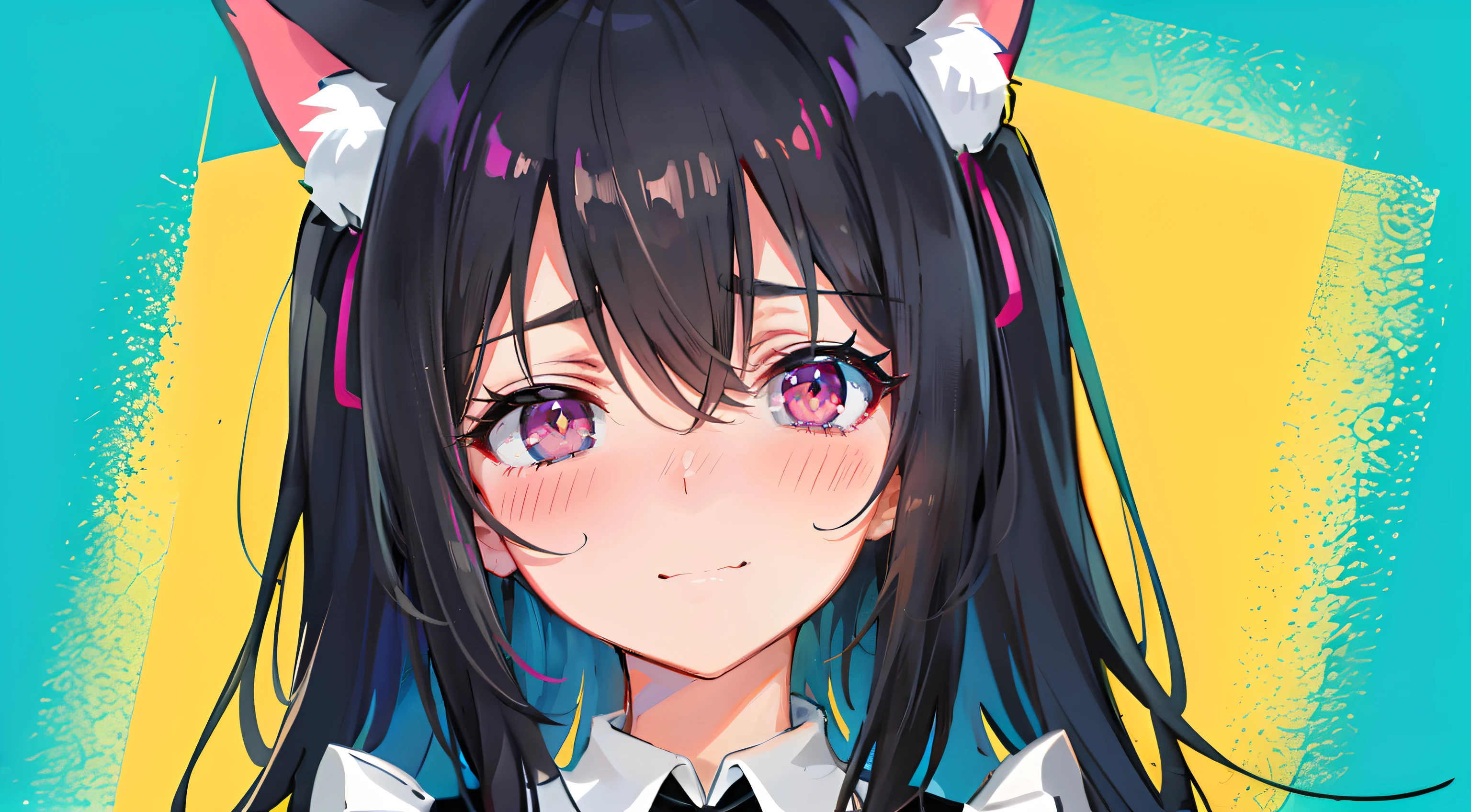 Black hair, White hair, hair adornments, Hairpin, Cat ears, Heart-shaped pupils, Smile, Blush, Shy, Ear blush, hearts in eyes, ahegao, torogao, Tsundere, Naughty face, excited, nose blush, expressionless eyes, full face blush, facepalm, surrealism, High detail, anime big breast, 8K, Super detail, hyper HD, ccurate, A high resolution