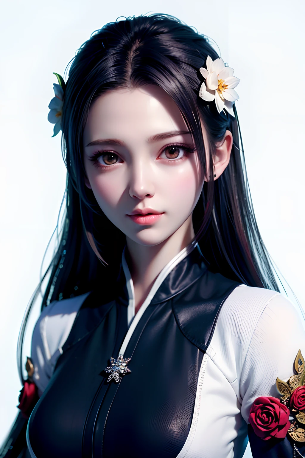 stechu,(white background:1.4), ((tachi-e)), original,(illustration:1.1),(best quality),(masterpiece:1.1),(extremely detailed CG unity 8k wallpaper:1.1), (colorful:0.9),(panorama shot:1.4),(solo:1.2), (ink splashing),(color splashing),((watercolor)), clear sharp focus,{ 1girl standing },((korean style )),flower background,outdoors,rocks, looking at viewer, make happy expressions,soft smile,pure,beautyfull detailed face and eyes,beautyfull intricacy clothing decorative pattern details, black hair,black eyes,colorwater