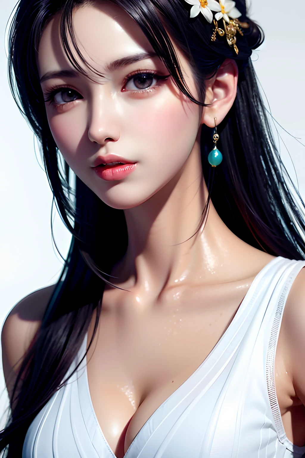 stechu,(white background:1.4), ((tachi-e)), original,(illustration:1.1),(best quality),(masterpiece:1.1),(extremely detailed CG unity 8k wallpaper:1.1), (colorful:0.9),(panorama shot:1.4),(solo:1.2), (ink splashing),(color splashing),((watercolor)), clear sharp focus,{ 1girl standing },((korean style )),flower background,outdoors,rocks, looking at viewer, make happy expressions,soft smile,pure,beautyfull detailed face and eyes,beautyfull intricacy clothing decorative pattern details, black hair,black eyes,colorwater