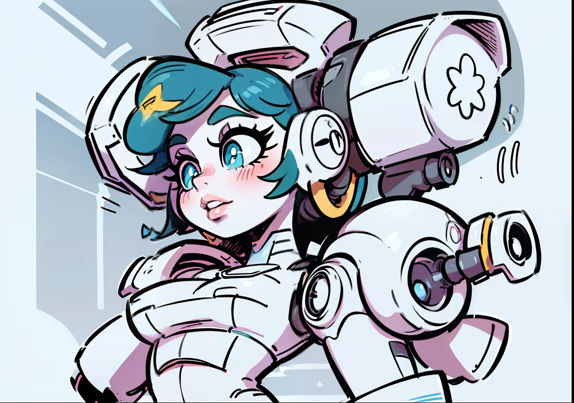 (NSFW:0.8), ((masterpiece)), best quality, chibi mech, a cartoon anime style, toonish style (cute figure), (female, feminine figure, motherly, (boobs), butt, pretty, beautiful, sexy), The cute cartoonish robots had identical features - Helmet, gray face, big round eyes, shining eyes (color glow), shoulder pads, big breast plate, mecha box limbs, reimagine a female mecha space ranger soldier character with a strong and heroic appearance ready to show off their fighting skills, (futuristic armor suit:1.5), (positive expressions:2). Use the color scheme of metallic (girlish colors, girly colors) for his armor suit. The dance routine performed by the synchronized, sexy robots was flawless, their identical moves and seductive poses captivating the audience's attention (front view and back view), Emphasize the dynamic pose and the presence of her being a boss in the galaxies and stars in the to enhance the sense of his ready for anything in a space adventure. apocalyptic mecha