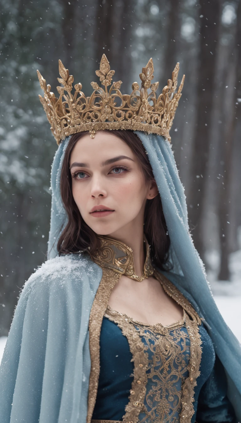 Woman with an ice tiara on her head and a navy blue winter cloak with golden details, broche de floco de neve. longos cabelos pretos. rainha do inverno, princesa elfa, retrato de uma rainha elfa, rainha elfa, princesa inverno, uma rainha elfa, artgerm em artstation pixiv, bela e elegante rainha elfa, corpo inteiro. Standing in the snow in front of a large icy castle. Personagem de RPG. Era medieval. Mulher elfa. Elfa de cabelos ruivos. Olhos azuis. Elfa da floresta. Elfa Guerreira da floresta. Elfa arqueira. Arqueira medieval. Arco e Flecha. Organic Amadura. Armadura verde musgo. soft ilumination. Standing in the middle of the forest. Floresta densa. Cogumelos bioluminescentes. fantastical setting. Luz do dia. Luz solar. realces de cores quentes. Paleta verde azul e amarelo. RPG Character design. modelo ig | artgerm, :: rossdraws, obra de arte no estilo de guweiz, extremamente detalhada artgerm. corpo inteiro, fundo detalhado de um castelo, hiper detalhado, rosto detalhado, foto sincera POV, por lee jeffries, Nikon d850, filme fotografia de estoque ,4 kodak portra 400, F1 camera lens.6, cores ricas, hiper realista, textura realista, lighting dramatic, cinestill 800 (8k, Foto RAW, melhor qualidade, obra-prima: 1.2), ultra-detalhado, (pele altamente detalhada: 1.2), 8k UHD, DSLR, soft ilumination, alta qualidade.modelo ig | artgerm, :: rossdraws, obra de arte no estilo de guweiz, extremamente detalhada artgerm. corpo inteiro, fundo detalhado de um castelo, hiper detalhado, rosto detalhado, foto sincera POV, por lee jeffries, Nikon d850, filme fotografia de estoque ,4 kodak portra 400, F1 camera lens.6, cores ricas, hiper realista, textura realista, lighting dramatic, cinestill 800