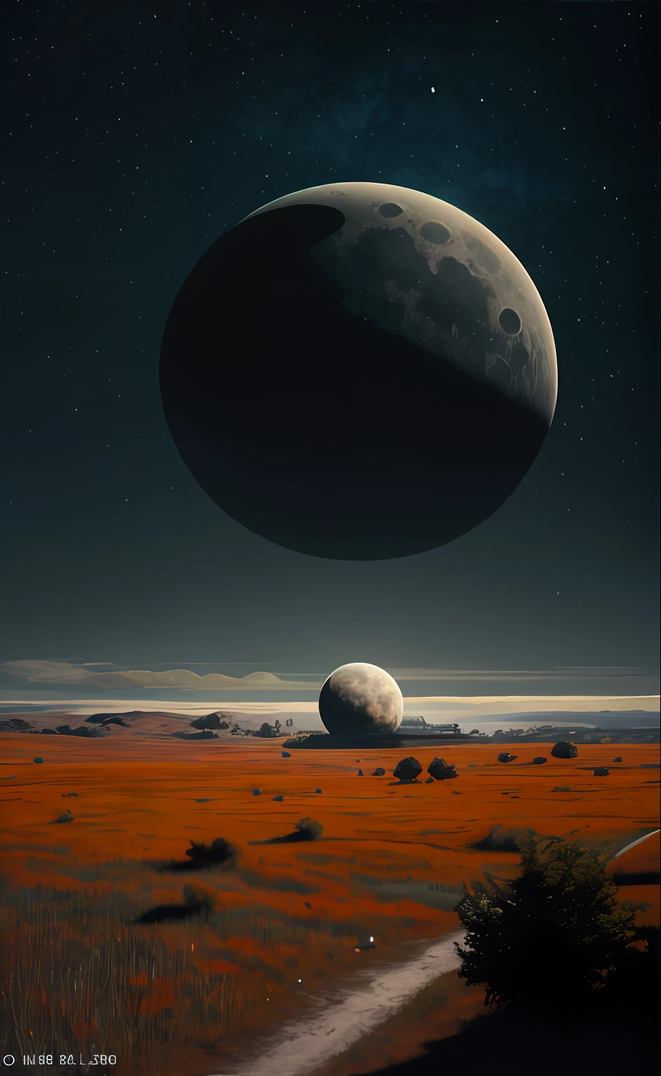 Big pale moon, no buildings or people, Arnold Böcklin style painting, realistic,high quality, ultra realistic textures, Breathtaking lighting, Trend on Art Station, Award-winning captures, Canon-EOS-R5, 8K分辨率, No humans, Gas Giant Rising, Floating Spire, vivd colour, Ethereal sky