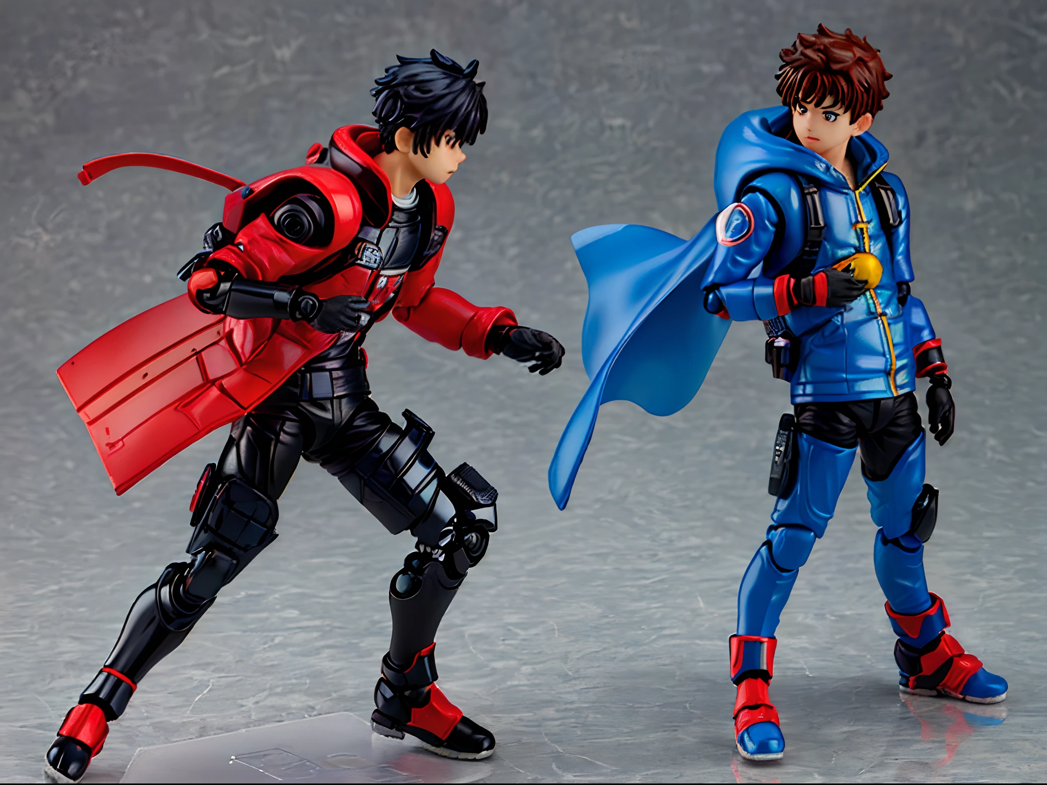 ((younge boy)),Sense of childhood,Anime male protagonist,Handsome,agony,goggles,Tech earmuffs,Black and blue unibody mech set,White armored gloves,Racing boots,Fight,Full body like,injury,Sit with open legs,fall,Battle damage,Defeat,Single,tchibi,blindbox,Clay texture,Best quality,a 3D render,vinyl toy figurine。8K quality