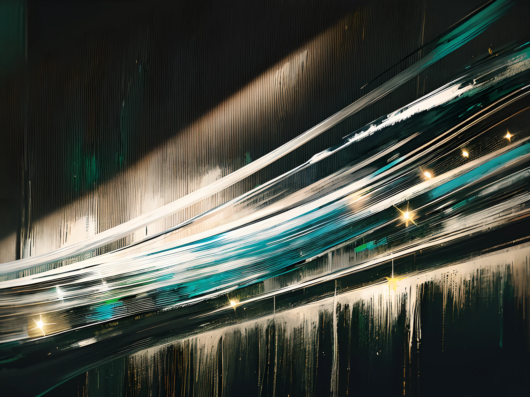 painting of a black and white wave with a green and blue stripe, edge of interstellar space, glossy flecks of iridescence, paint on black velvet canvas, painting on black canvas, ultrafine detailed painting, acrylic paint on canvas, glossy painting, galaxy gas brushstrokes, lacquer on canvas, acrylic on canvas, textured oil on canvas