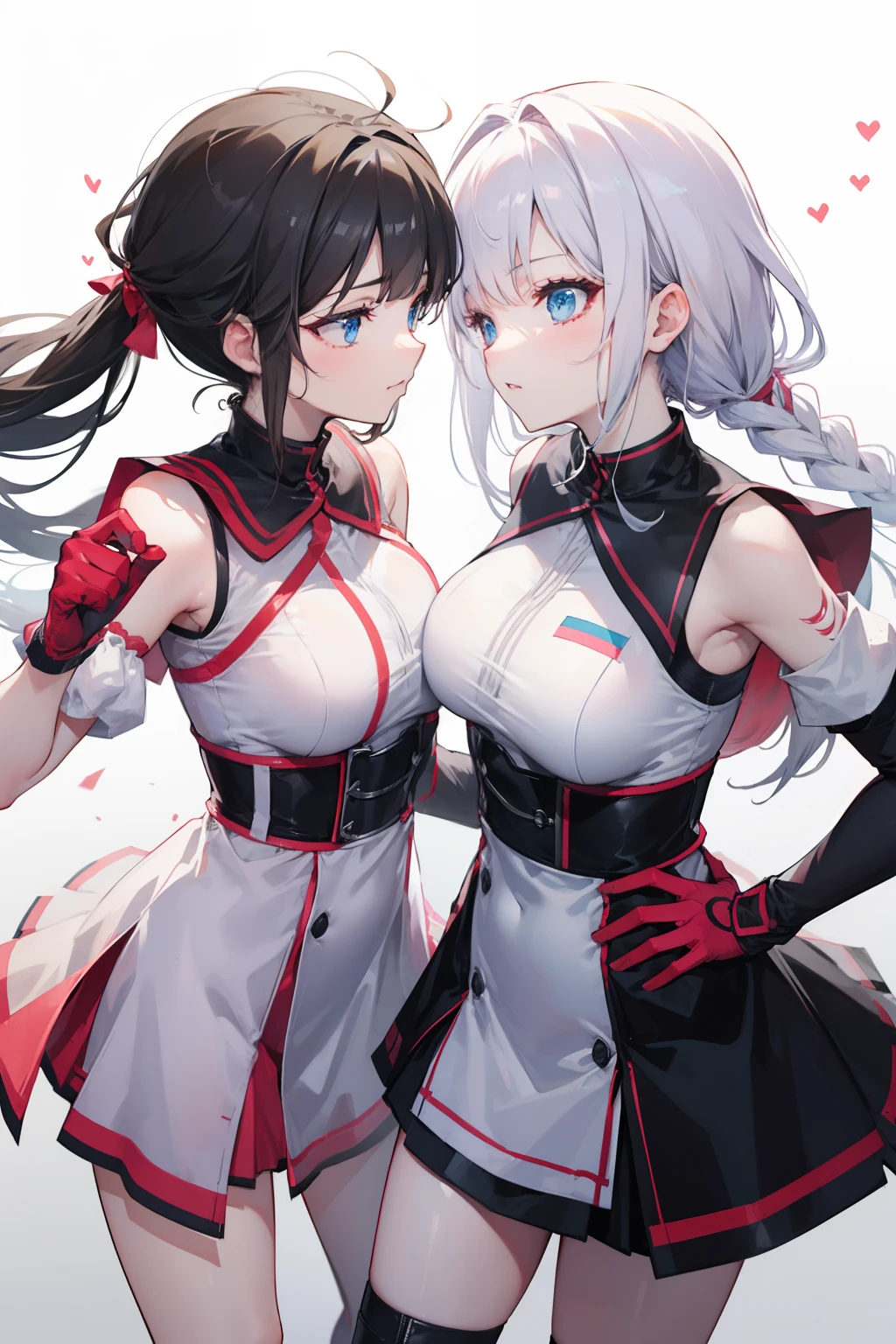 Anime characters standing next to each other, Twin tails、Beige and white hair、Red eyes and blue eyes、Azur Lane Characters, Azur Lane Style, From Arknights, From the Azur Lane video game, Girls&#39; Frontline style, from Girls&#39; Frontline, artstation pixivでトレンド, Fine details. Girls&#39; Frontline, Two beautiful anime girls, Girls&#39; Frontline cg, guweiz on pixiv artstation