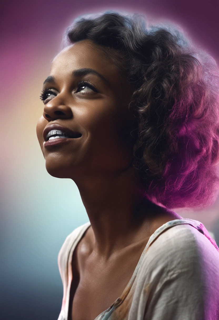 imagem realista de uma mulher negra chorando,de cabelos castanhos,bele negra,cabelos pretos, belos olhos