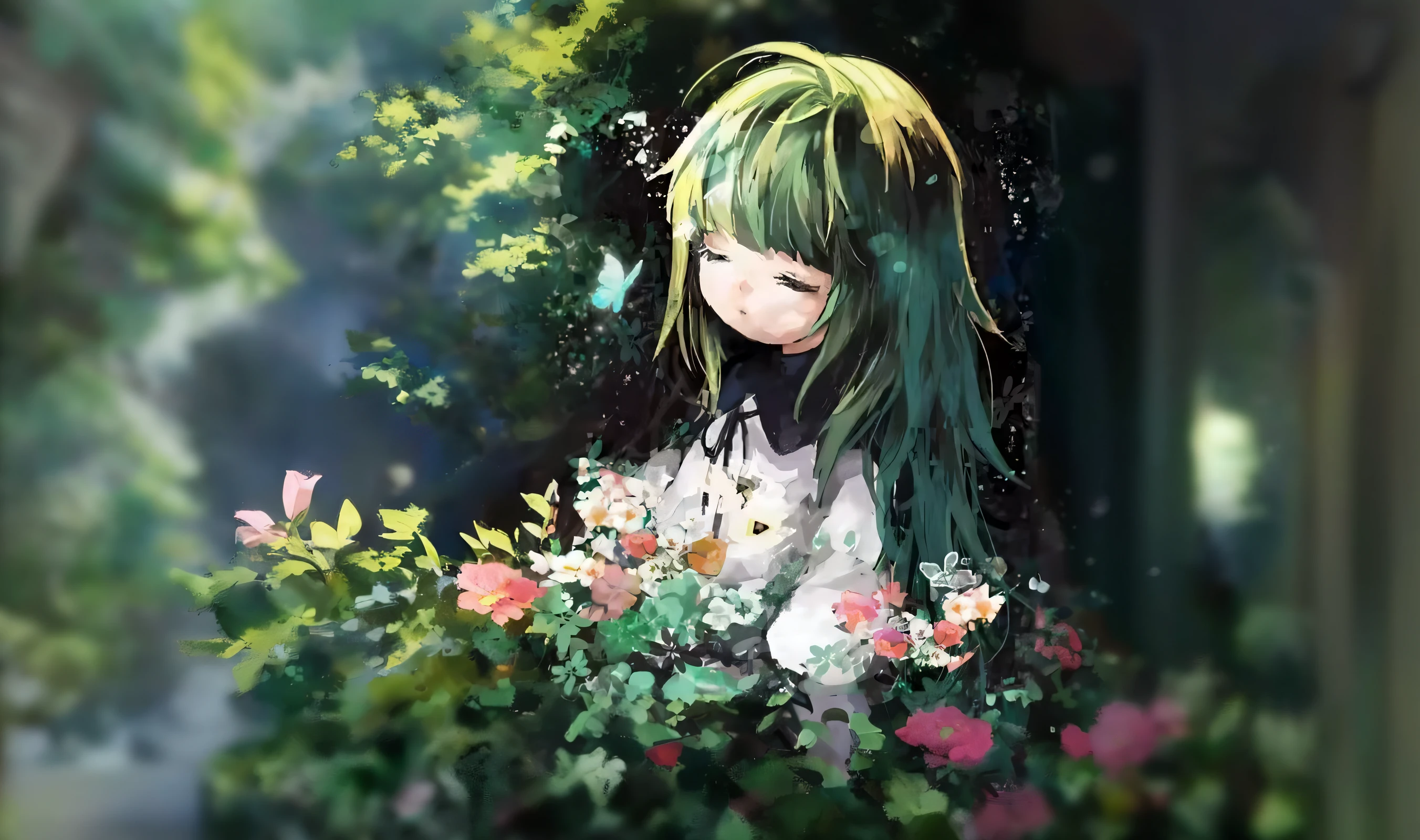 Anime girl with green hair and flowers in the garden, Beautiful anime, Beautiful anime style, up of young anime girl, nightcore, Anime Pictures, Beautiful anime girl, koto no ha no niwa, Anime girl, Cute anime girl, Beautiful anime artwork, High Quality Anime Art Style, anime visual of a cute girl, anime wallaper, Beautiful anime art, hd anime wallaper