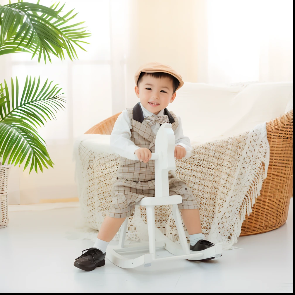 A one-year-old Chinese boy,Good facial features,Symmetrical facial features,The ears are symmetrical and clear,Ultra-clear and realistic facial features,No hair,Wearing black and white cotton clothes,The texture of the clothes is clear,Ultra-clear texture,Camera shooting effect,Light and shadow are natural,Symmetrical clothes,The collar is symmetrical and coordinated,Wearing a pair of cotton shoes,Exposing soles,The sole texture is clear and realistic,Ultra-clear realistic 8K,Very detailed eyes and face,hyper-detailing, High definition, Very detailed, Best quality, Masterpiece,Sitting on a wooden chair with a backrest, Realistis, Real, 8K wallpaper,Background details for foreground objects (Masterpiece: 1.2) (Photorealistic: 1.2) (Bokeh: 1.2) (Best quality) (Color grading) (Detailed skins: 1.3) (complex) (8K)(Movie lighting: 1.3) (Sharp focus), Glossy glossy skin, Front-facing Ultra HD, Digital SLR, Soft lighting, High quality, Skin texture, filmgrain, Close up, 超高分辨率,