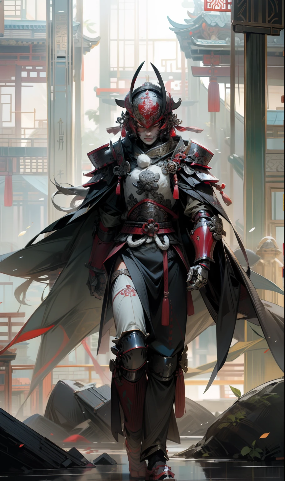 Ancient Chinese general armor,Scarlet mask,Mechanized Chinese armor