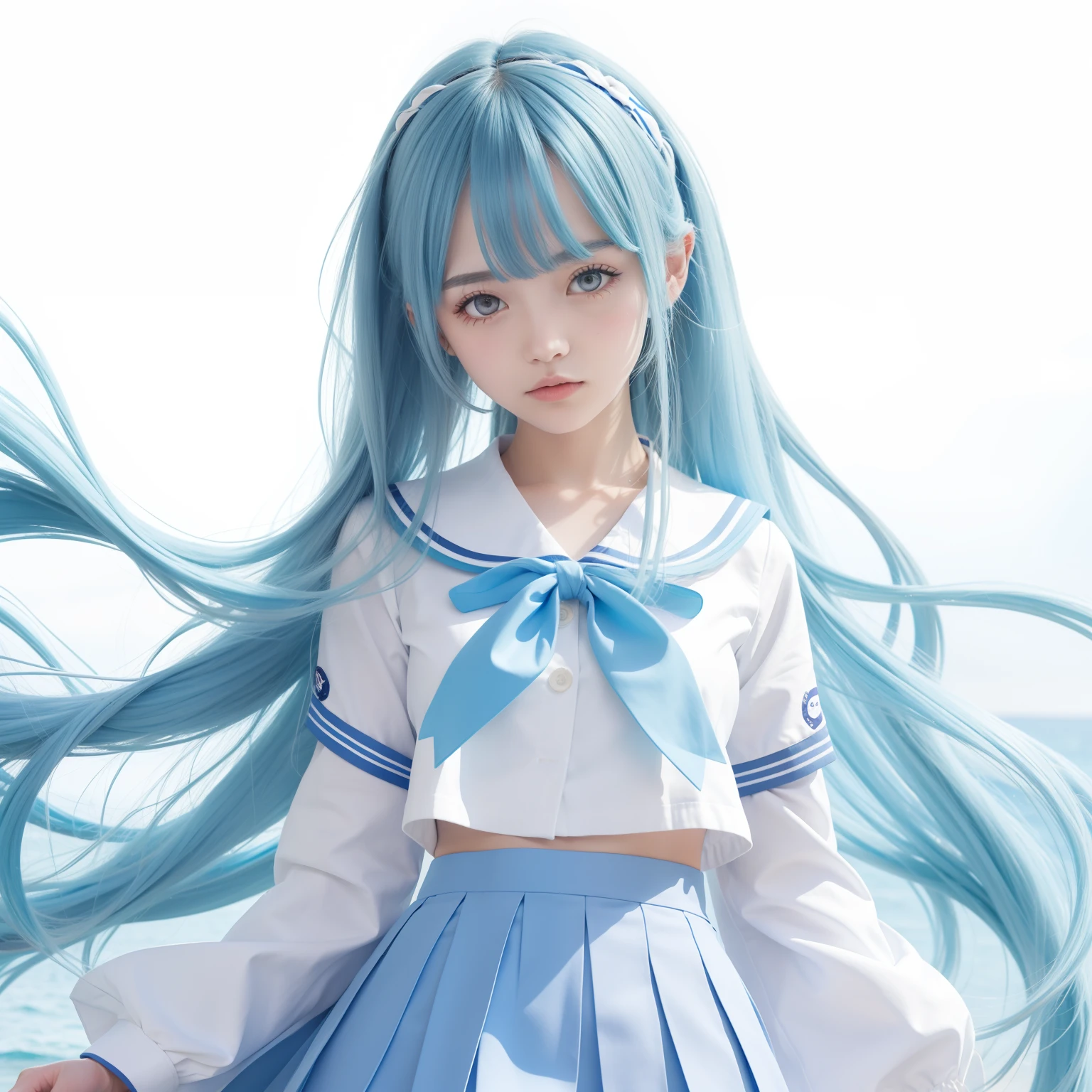 sky-bluehair,Blue and white sailor suits and pleated skirts