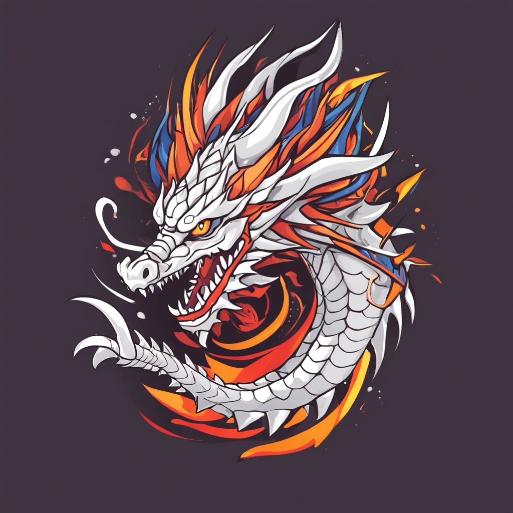 ::style vetor, vectorized logo of a white a 7 head naga dragon, logo em (((formato arredondado))), vivid colors, contornos e fundos brancos, chamas em volta do logo ::n_style fundo da imagem, deformations in the logo, cartoon, anime