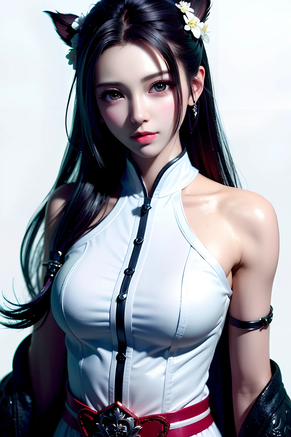 a close up of a woman in a white dress near a pool, seductive tifa lockhart portrait, smooth anime cg art, 3 d anime realistic, tifa lockhart, tifa, realistic anime 3 d style, tifa lockhart portrait, photorealistic anime girl render, 8k artgerm bokeh, portrait of tifa lockhart, photorealistic anime