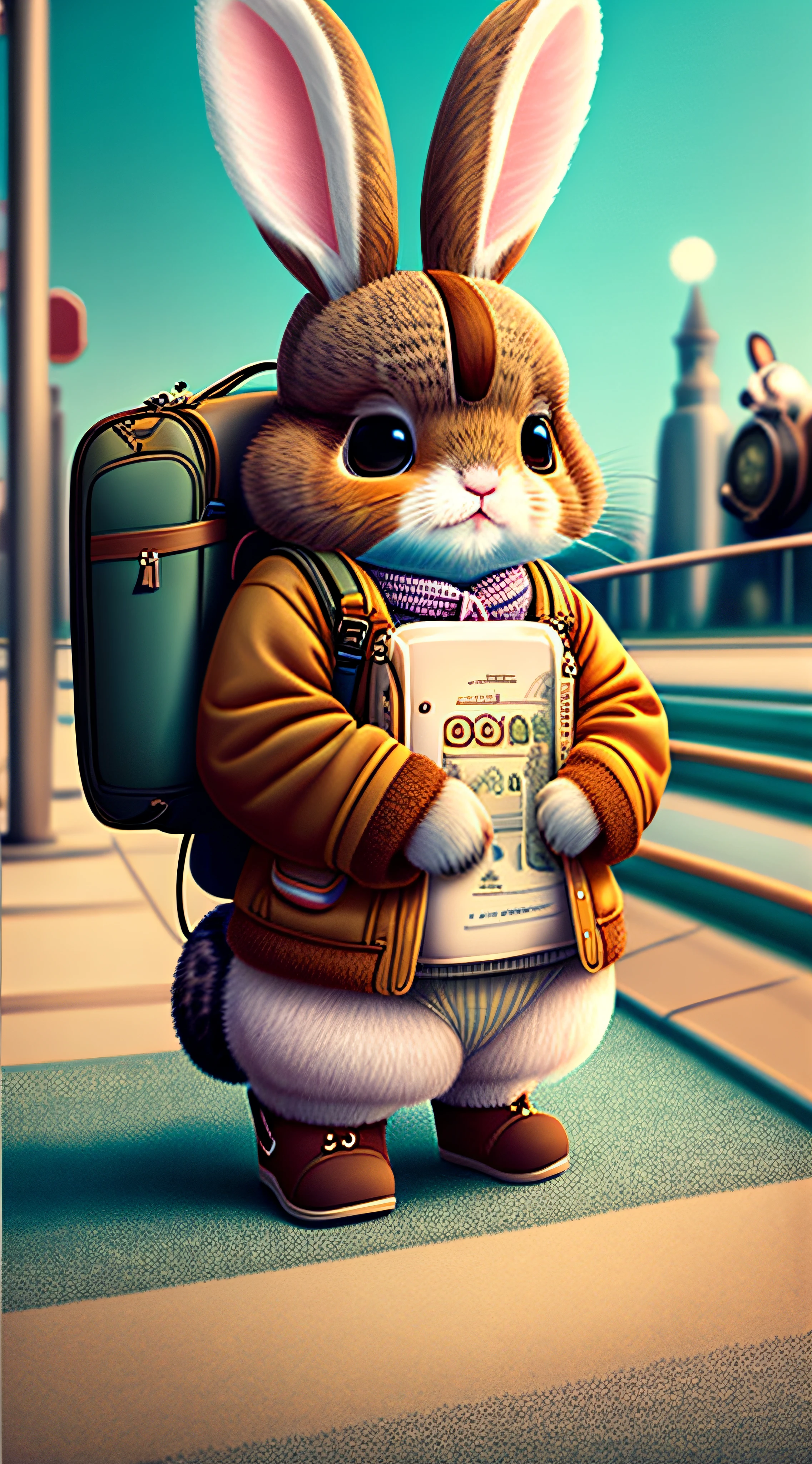 A cute furry rabbit works grumpy on her travel itinerary