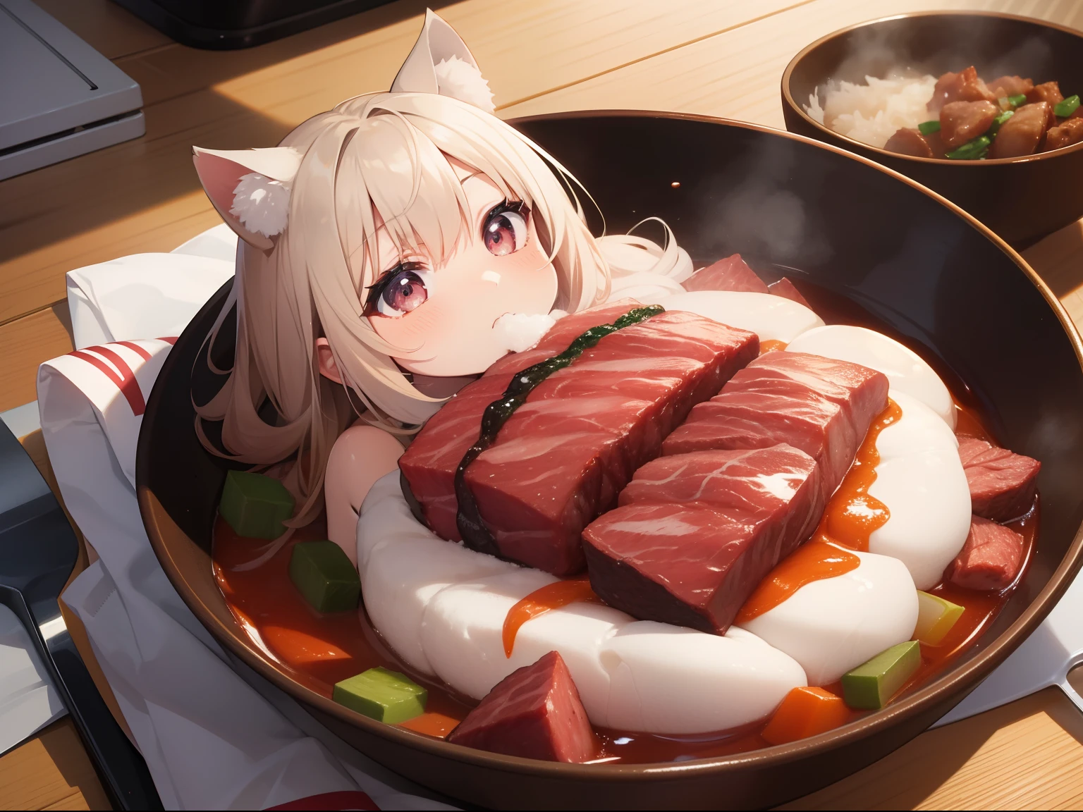 Manga meat、eats、girl with、Primitives