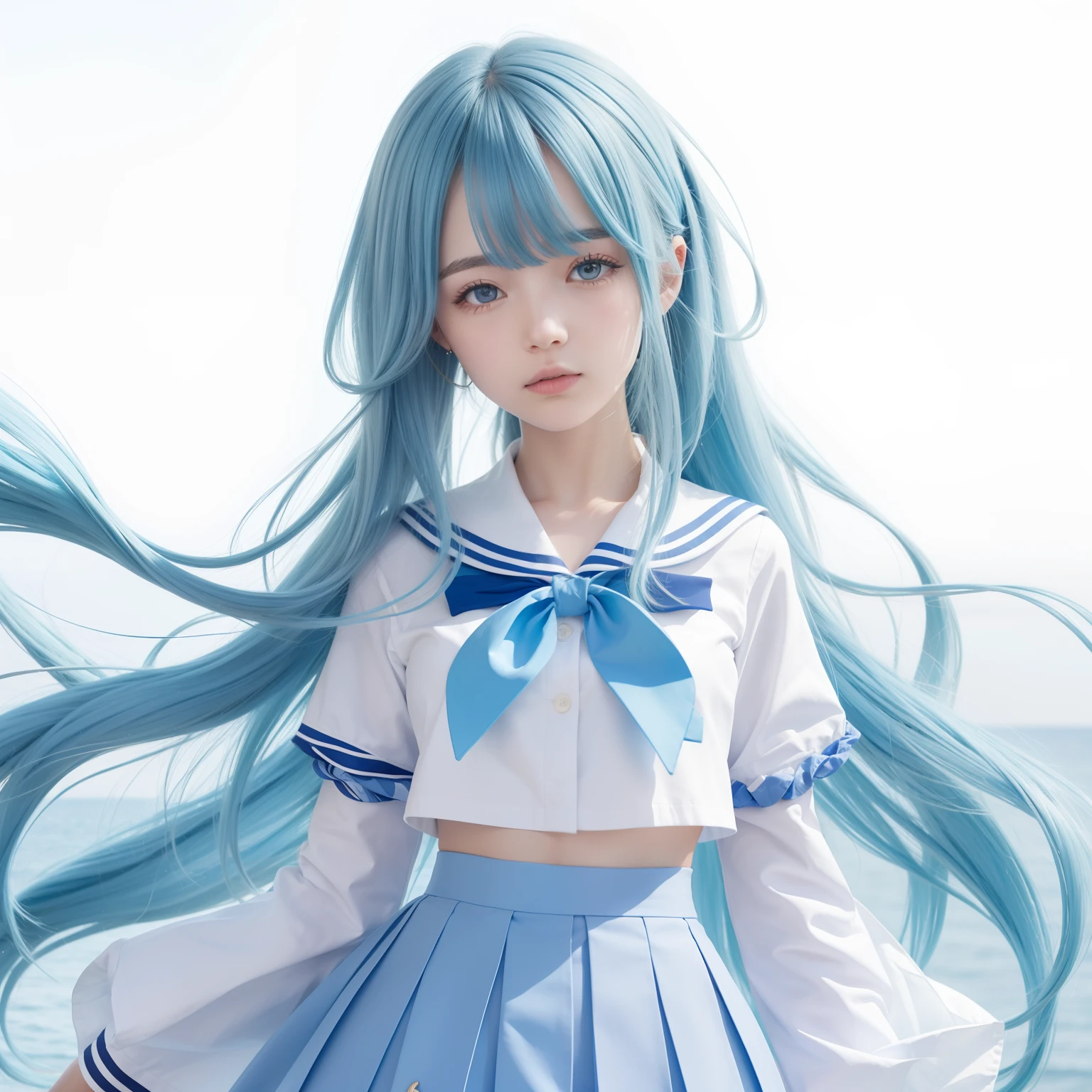 sky-bluehair,Blue and white sailor suits and pleated skirts