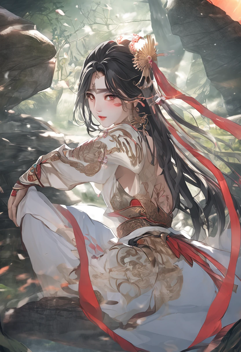 (tmasterpiece,High Picture Quality,Beautiful face,Oriental women,Eastern warriors,gallant woman,swordsmen,a matural female,Refined eye and facial details,Stand tall,Fairy-like appearance,Beautiful embryos,Light gauze like white,Cloth boots and over-the-knee stockings display,Hanfu,ancient wind,Light smoke and mist surrounds,Long black hair,Stunning beauty,Tallbody,Rich scene details,action,Wide buttock,Thick thighs)