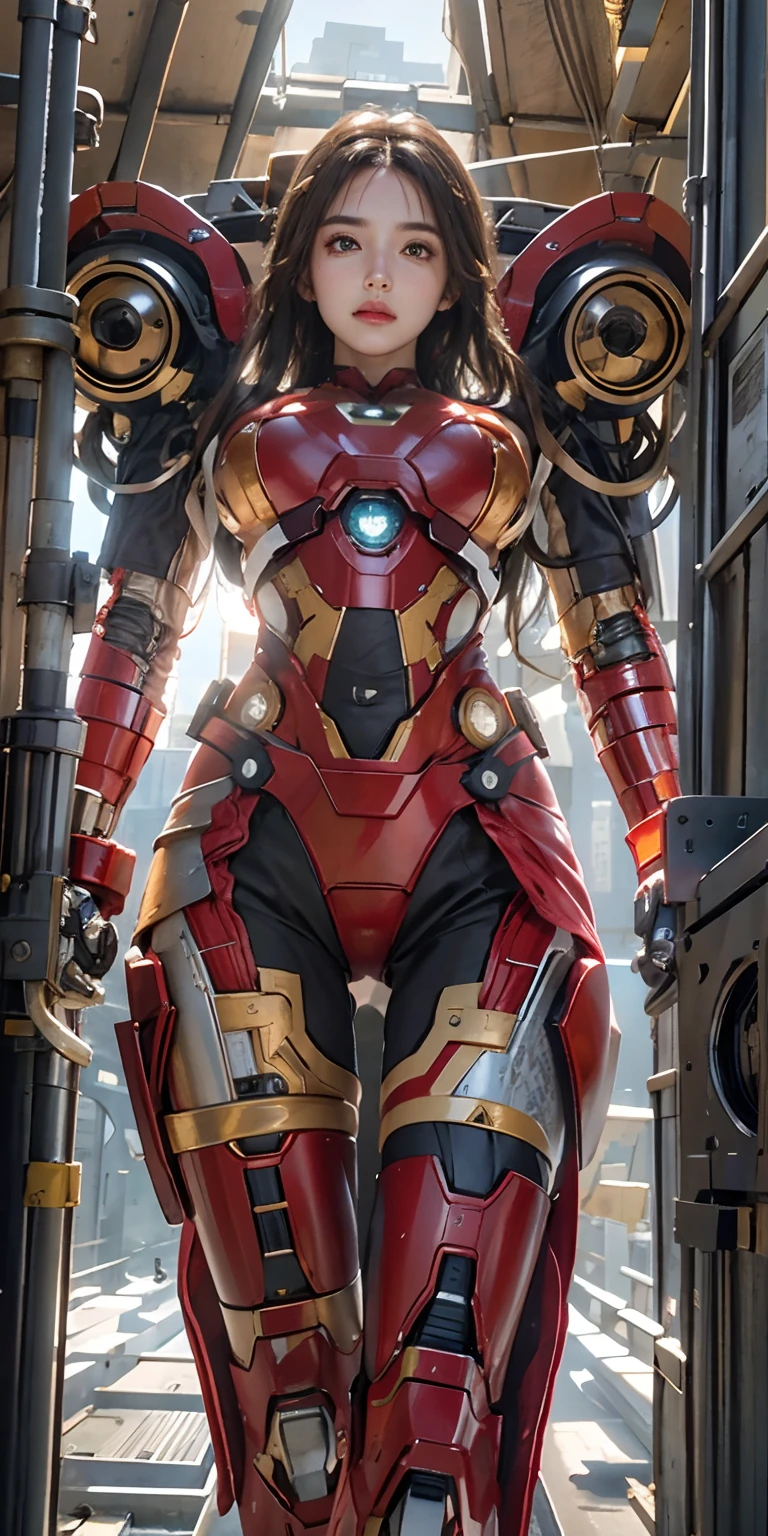 (1girl:1.3), solo,__body-parts__, official art, unity 8k wallpaper, ultra detailed, beautiful and aesthetic, beautiful, masterpiece, best quality, RAW, masterpiece, super fine photo,, best quality, super high Resolution, photorealistic, sunlight, full body portrait, stunningly beautiful,, dynamic pose, delicate face, vibrant eyes, (side view), she is wearing a futuristic Iron Man mech, red and gold, Highly detailed abandoned warehouse background, detailed face, detailed complex busy background, messy, gorgeous, milky, high detailed skin, realistic skin details, visible pores, sharp focus, volumetric fog, 8k uhd, dslr camera, High quality, film grain, fair skin, photorealism, lomography, sprawling metropolis in a futuristic dystopia, view from below, translucent