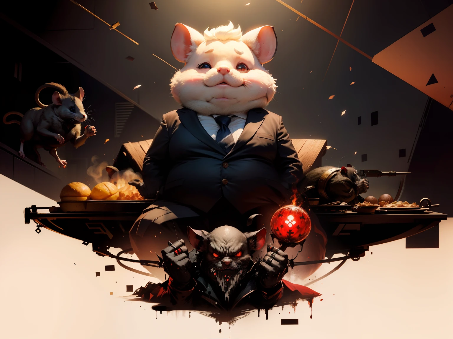 More like an evil fat mouse，The hairstyle is three or seven points for officials，There is a lot of fat on the face，eyes are small