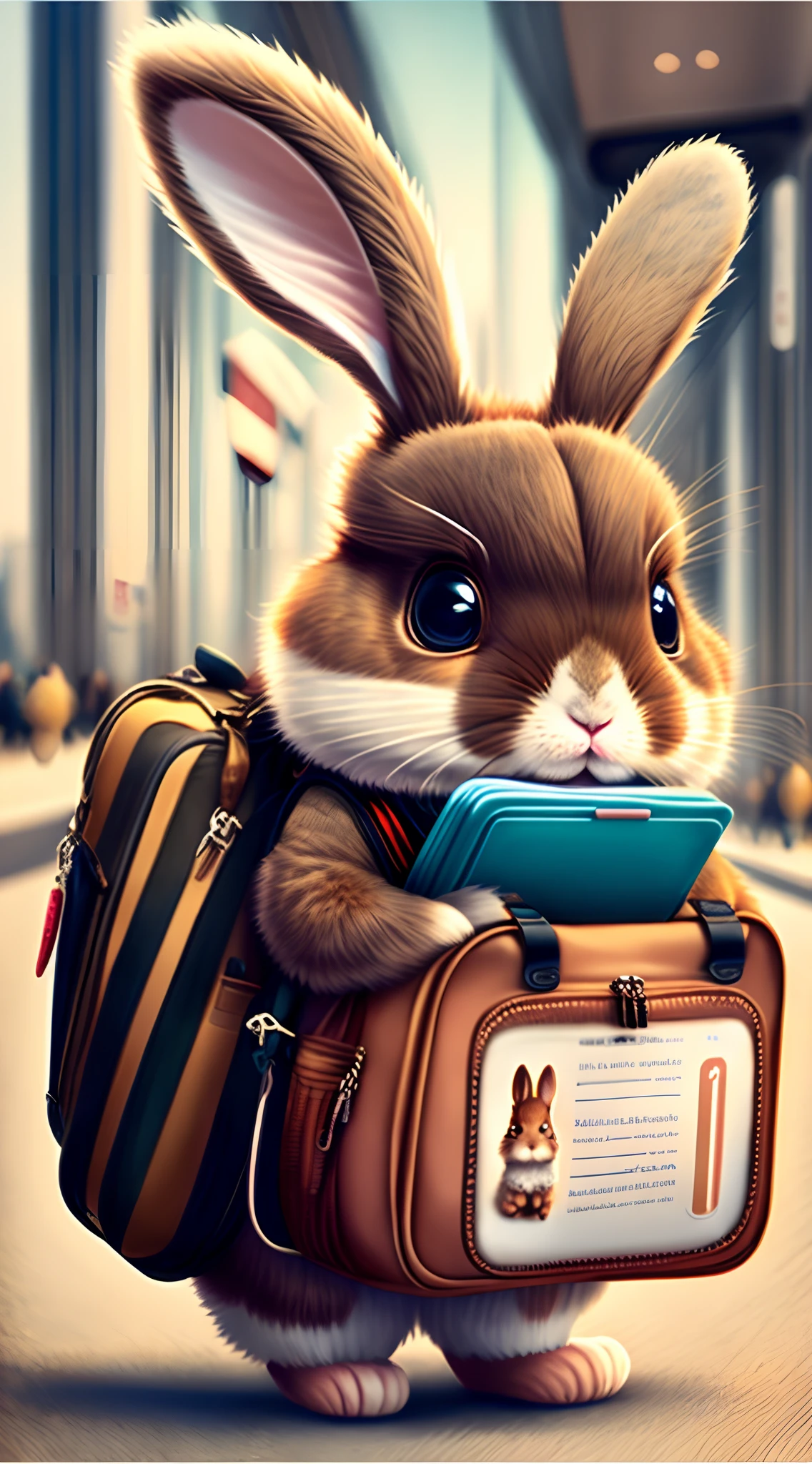 A cute furry rabbit is grumpy on her travel itinerary