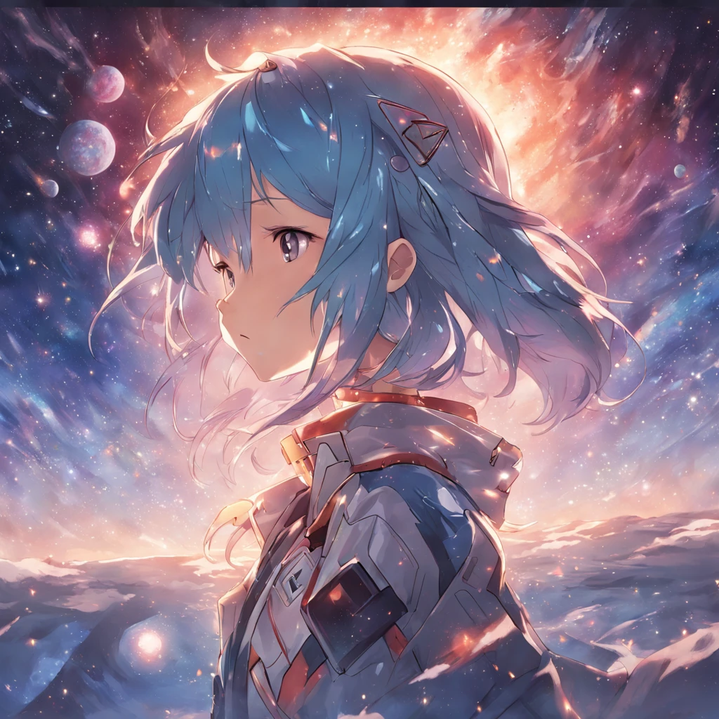 Anime girl with blue hair and blue eyes looking at the sky - SeaArt AI