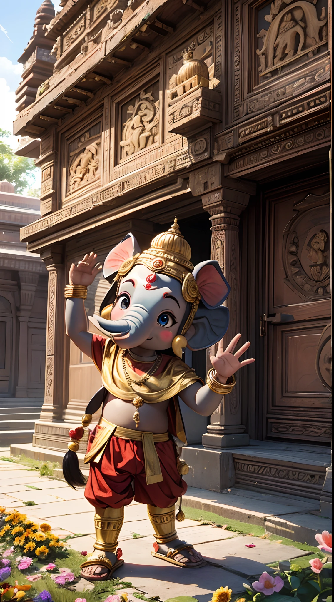 full body Esbian、Cool Ganesha、Villain Ganesha、figurine、Knight Armor、a person々takeout、The Monster、Holding a sword in his hand、diorama、symple background、Fortress background、​masterpiece, Best Quality, Capture super cute moments, depth of fields, ultra-detailliert, Ultra High Resolution, Octadale, 8K, 16 K