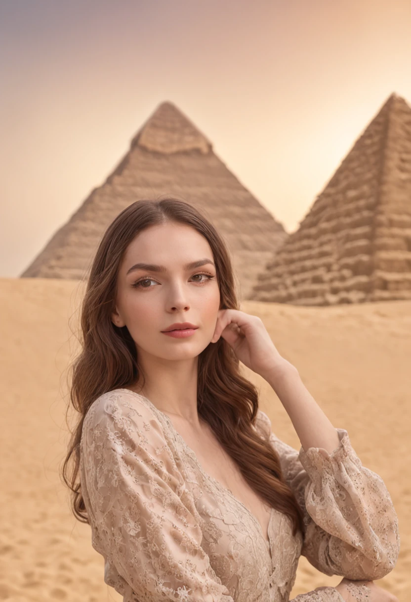 A girl instagram influencer in front the Giza Pyramds