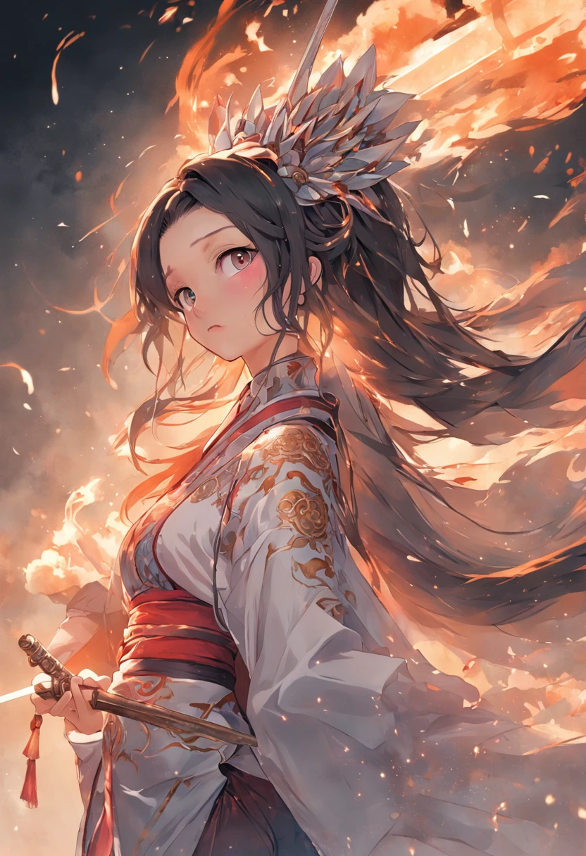 (tmasterpiece，High Picture Quality，Beautiful face，Oriental women，Eastern warriors，gallant woman，swordsmen，a matural female，Refined eye and facial details，Stand tall，Fairy-like appearance，Beautiful embryos，Light gauze like white，Cloth boots and over-the-knee stockings display，Hanfu，ancient wind，Light smoke and mist surrounds，Long black hair，Stunning beauty，Tallbody，Rich scene details，action，Wide buttock，Thick thighs)