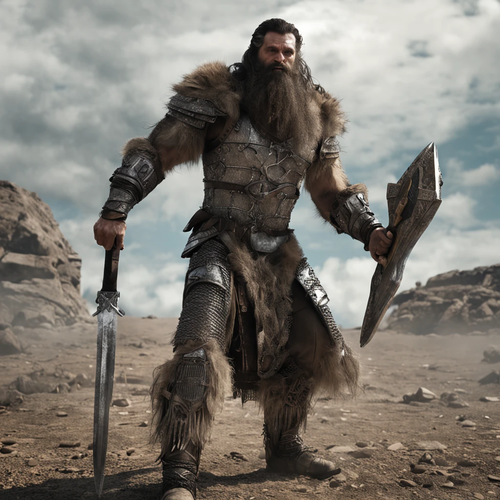This usurper stands tall, his muscular frame a testament to years of rigorous training and battles won. His weathered face is framed by a mane of wild, dark hair that cascades down his broad shoulders. Piercing blue eyes exude an aura of intensity and authority, capable of striking fear into the hearts of his enemies. Clad in intricately woven chainmail, he wields a mighty battle-axe, its gleaming blade reflecting his unwavering determination. With every step, the ground trembles beneath his sturdy boots, as he exudes an undeniable air of dominance and power.