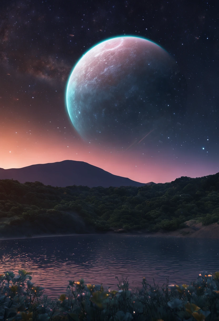 cola exists, planetarium, sky, fantasy, {{{giant Jupiter}}}, blue, {{{huge Jupiter}}},{{{masterpiece}}}, {{the best quality, super fine illustrations, beautiful and delicate water}}, {{very delicate light}}, starfall, clean sky, night sky, night, depth of field,{{{Two moons}}}, Giants, Megaphobia, {{extremely detailed CG unity 8k wallpaper}}, {ultra-detailed}, {extremely delicate and beautiful}