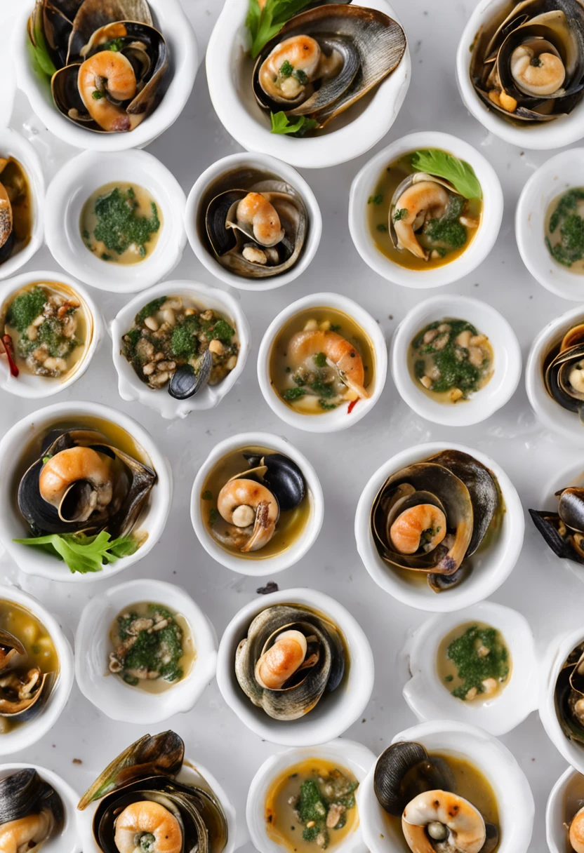 Up of escargot dishes high-level image quality White background Composition seen from above