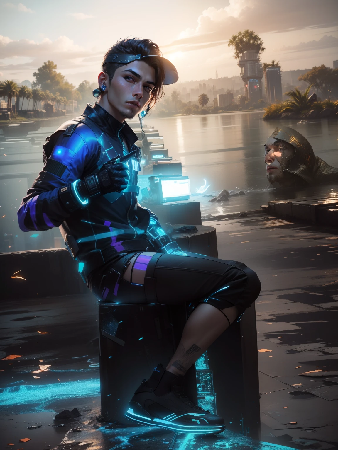 Change background cyberpunk handsome boy, realistic face,8k,ultra realistic