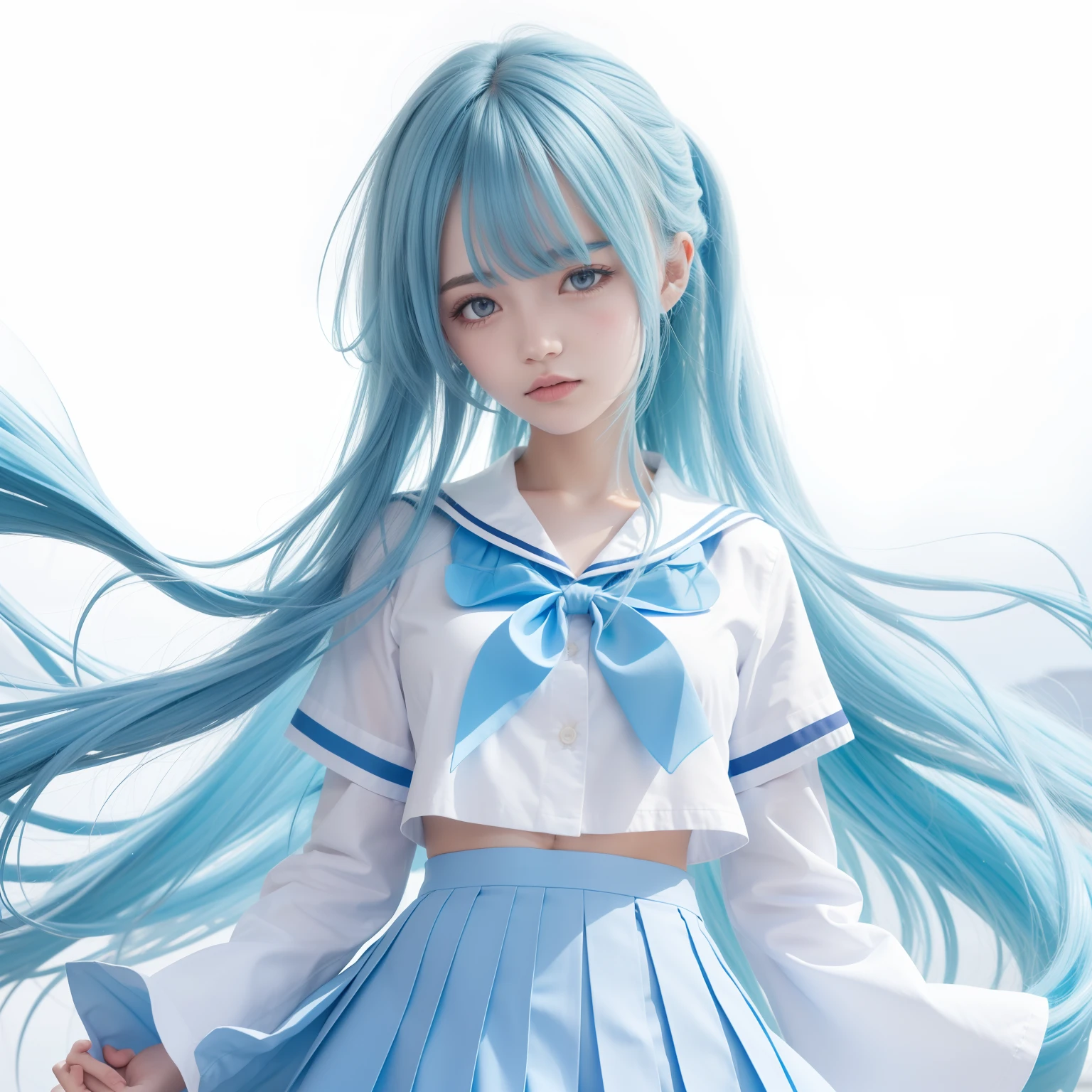sky-bluehair,Blue and white sailor suits and pleated skirts