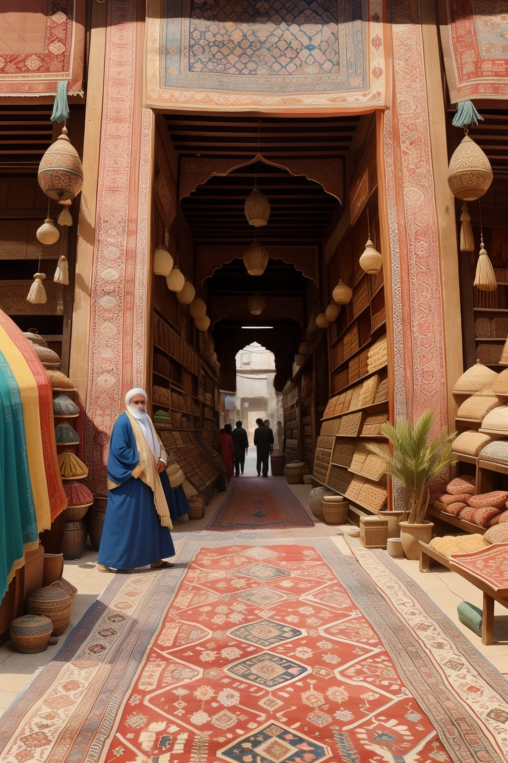 Date: 1879
Country: Iran
Description: In a bustling bazaar in Isfahan, traders display vibrant Persian carpets, showcasing the country's intricate weaving traditions.