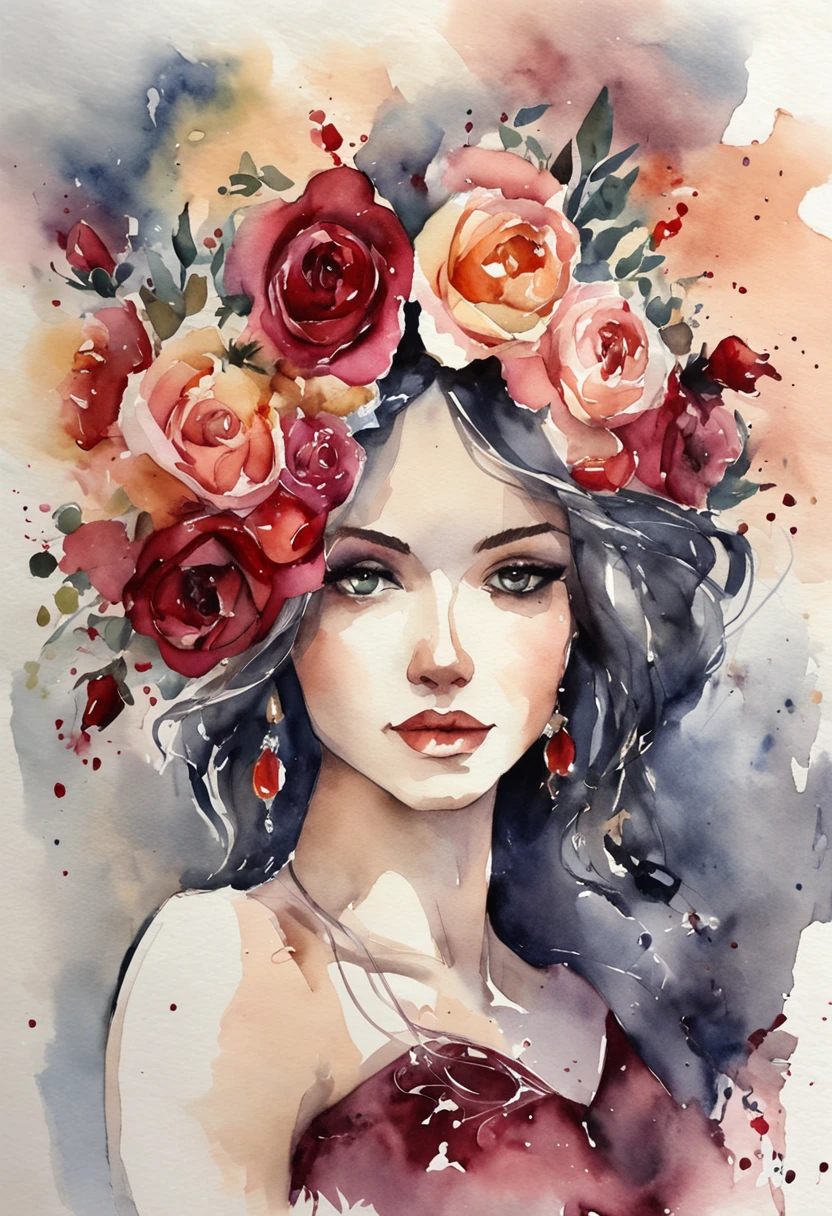 Dark Queen, in black suit dress, dark roses, Luxurious