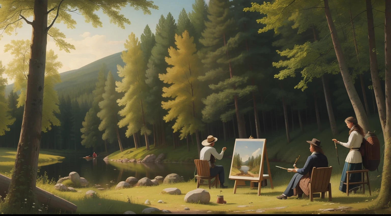 Date: 1872
Country: Sweden
Description: Amidst the forests of Sweden, artists gather to paint en plein air, celebrating the natural beauty of their homeland.