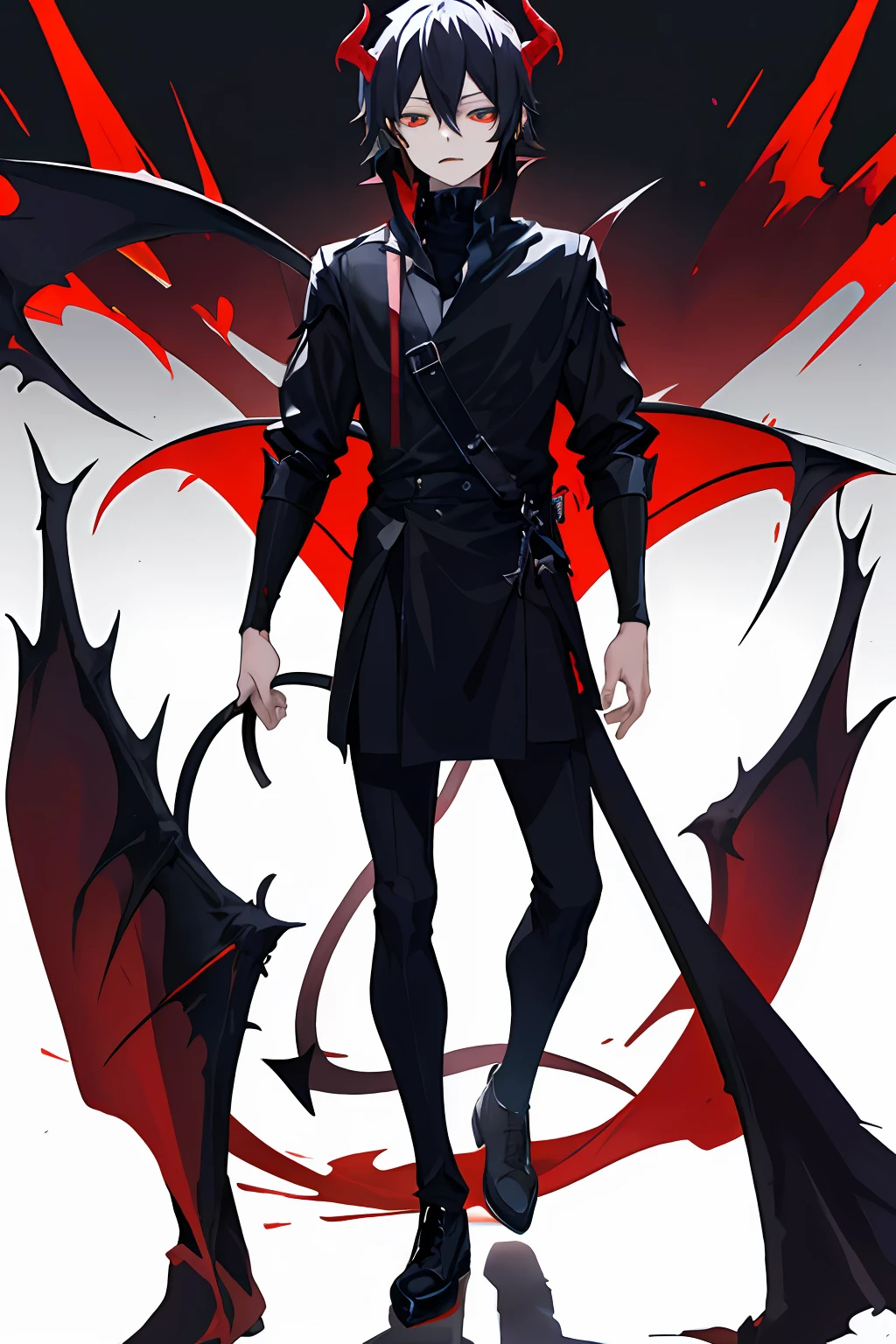 demon king　Wearing black clothes　Standing facing the front　　male child　17 age　kawaii　twinks　Shota　Background green