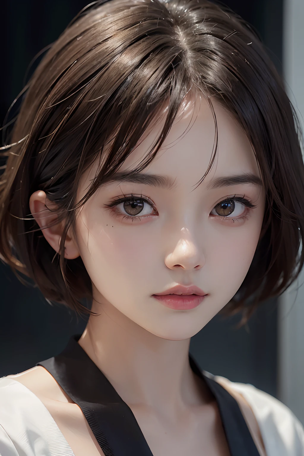 (masterpiece:1.3), (8k, photorealistic, RAW photo, best quality: 1.4), (1girl), beautiful face, (realistic face), (black hair, short hair:1.3), beautiful hairstyle, realistic eyes, beautiful detailed eyes, (realistic skin), beautiful skin, (sweater), absurdres, attractive, ultra high res, ultra realistic, highly detailed, golden ratio